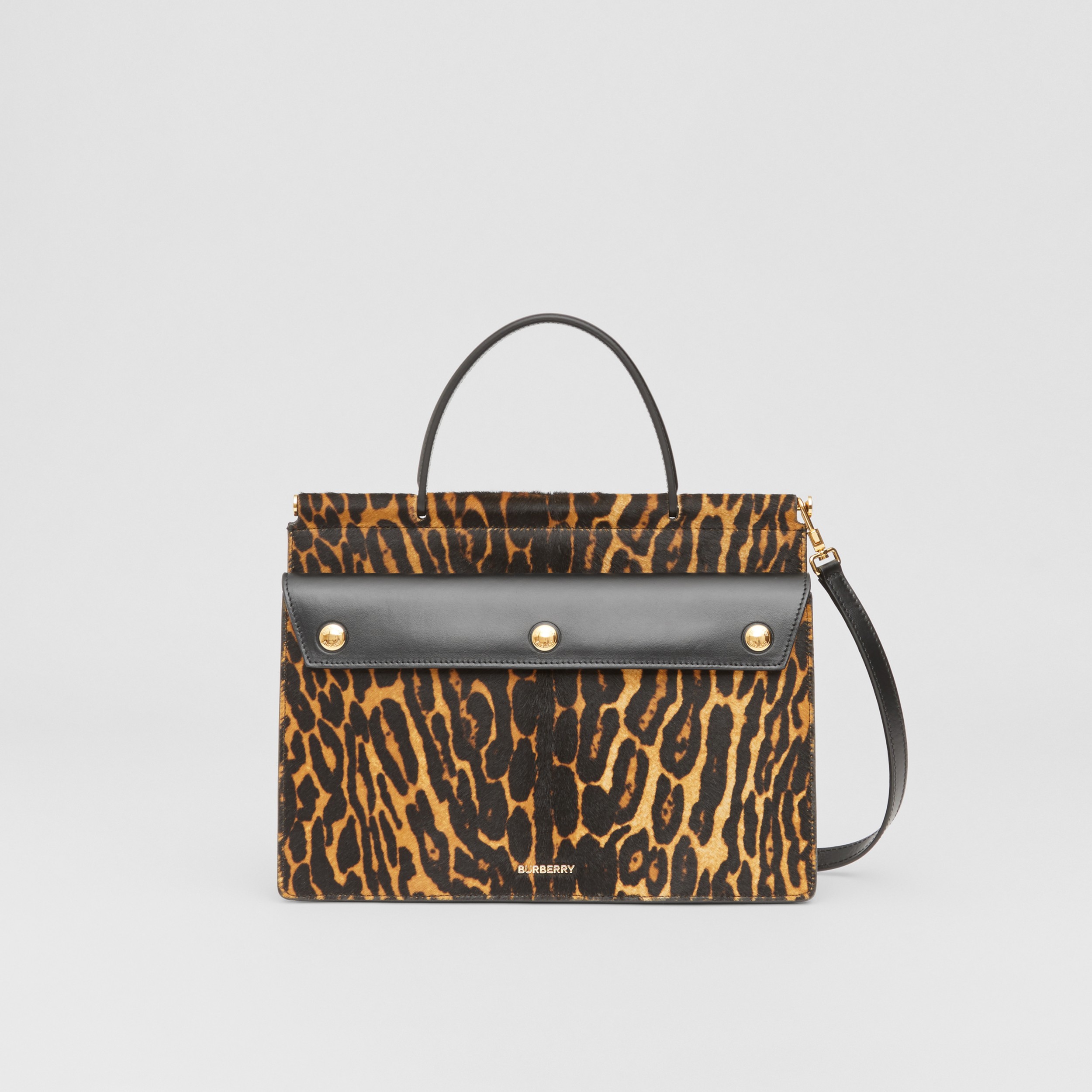 Small Leopard Print Title Bag with Pocket Detail in Black Women