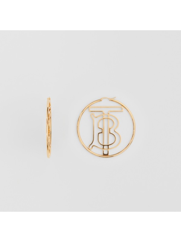 Gold-plated Monogram Motif Hoop Earrings in Light - Women | Burberry ...