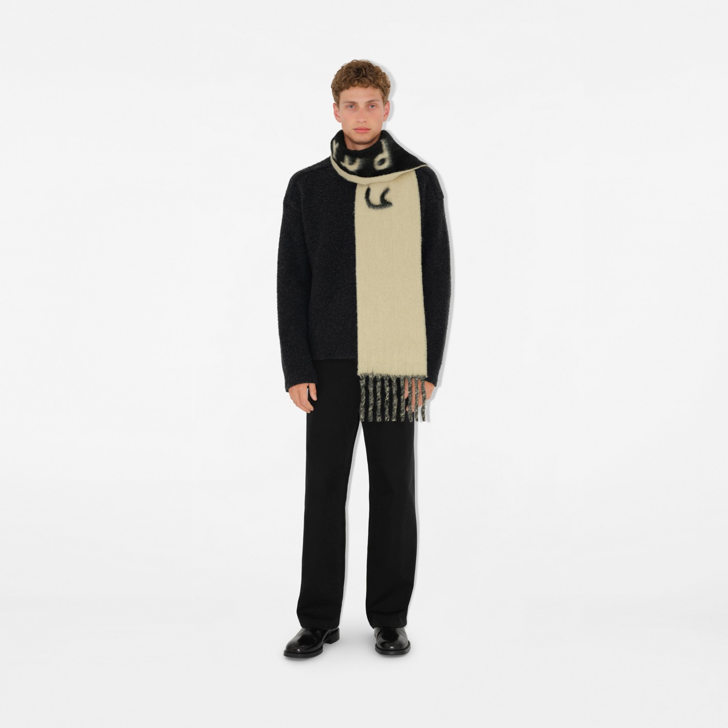 Reversible Logo Alpaca Wool Blend Scarf in Candle | Burberry Reversible Logo Alpaca Wool Blend Scarf in Candle | Burberry