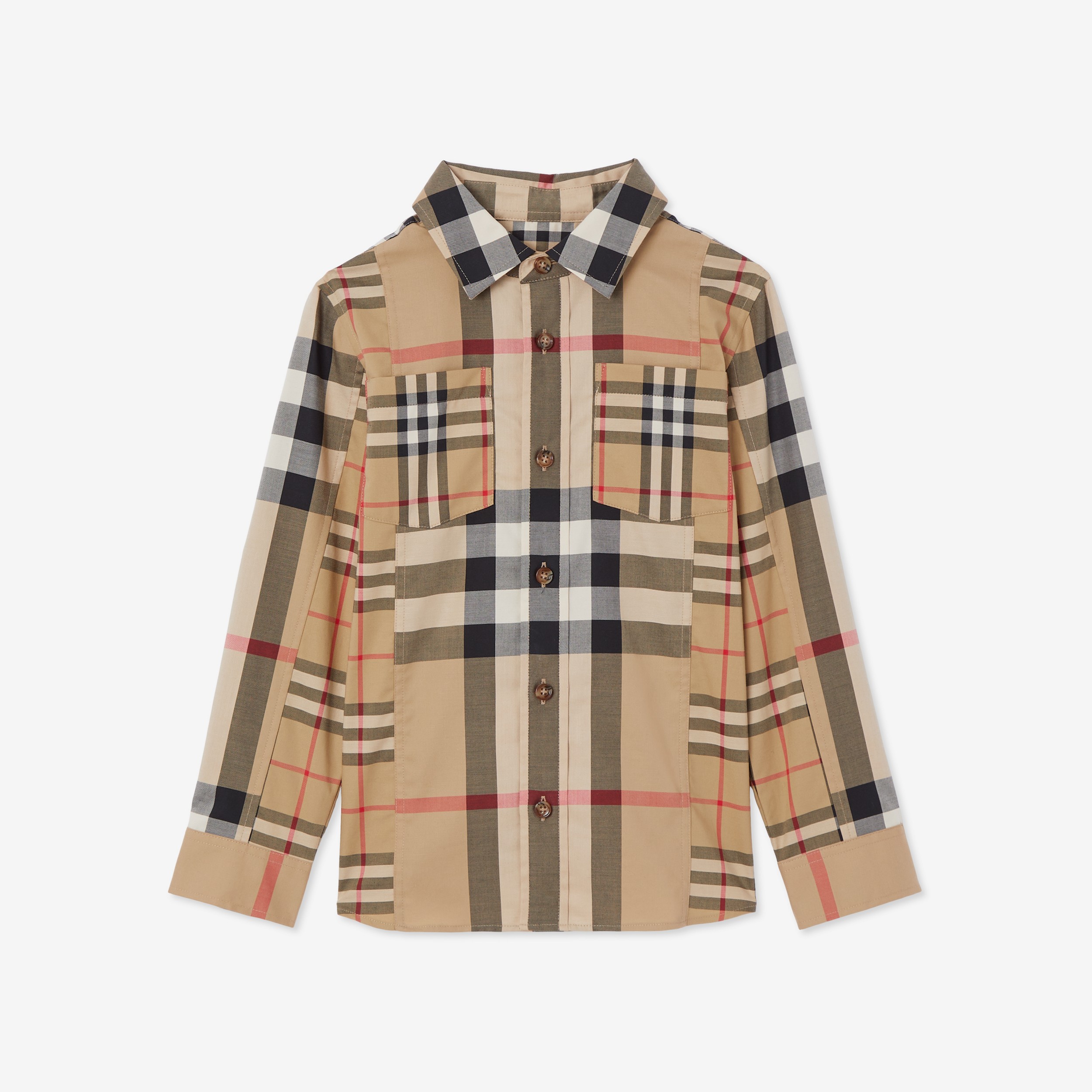 Patchwork Check Stretch Cotton Shirt in Archive Beige | Burberry® Official