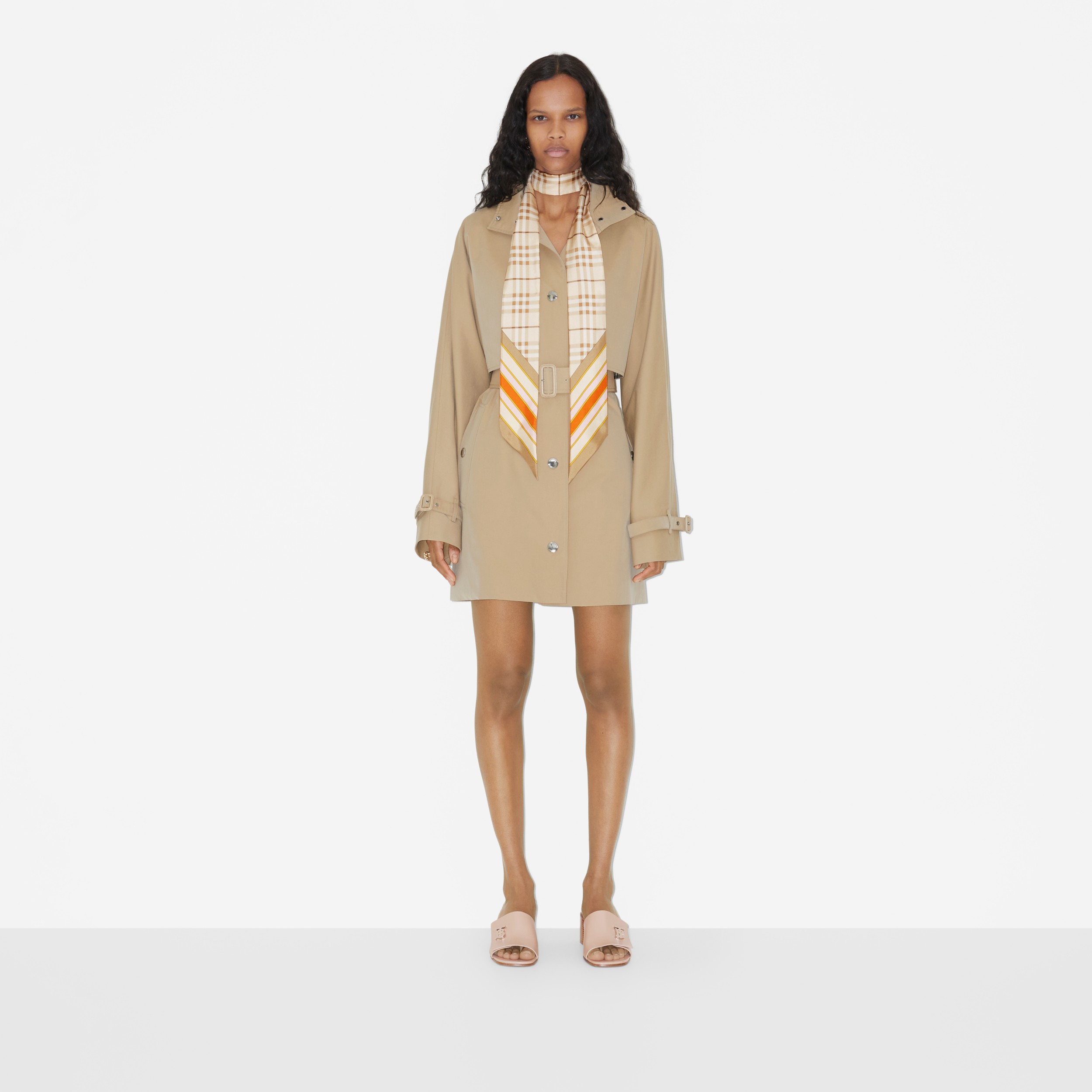 Check Print Silk Skinny Scarf in Soft Fawn/bright Orange | Burberry® Official - 4