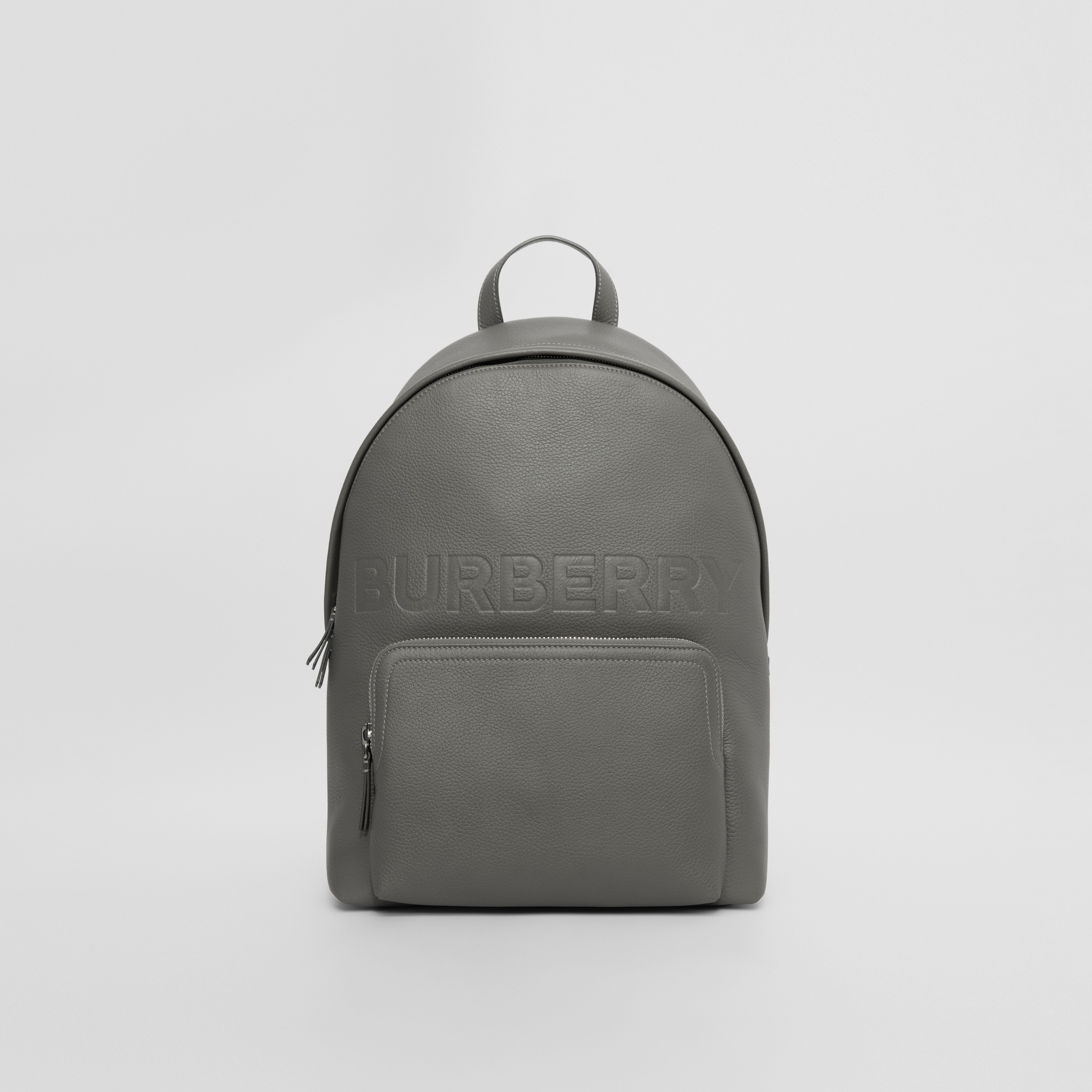 Logo Embossed Leather Backpack in Charcoal Grey - Men | Burberry® Official - 1