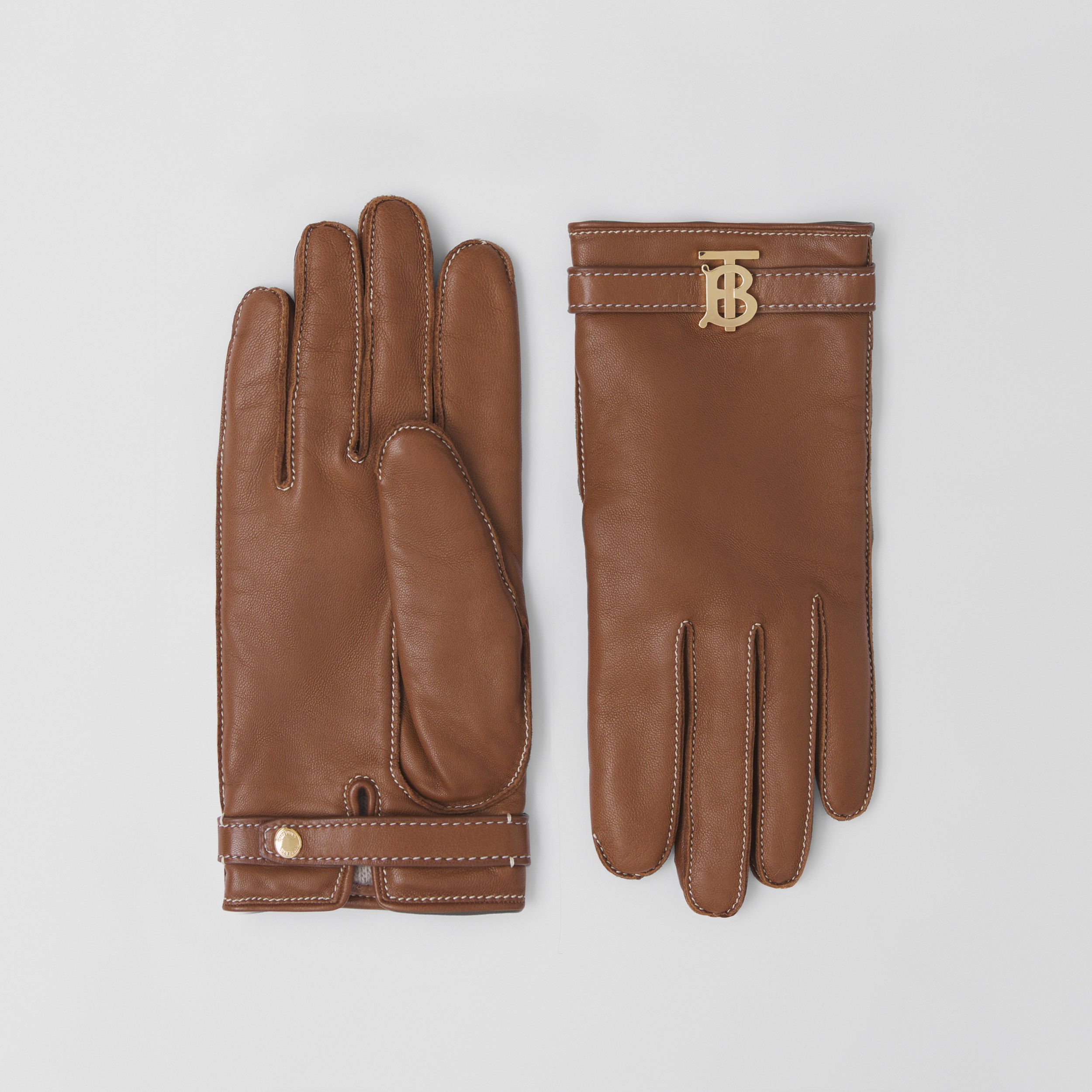 Monogram Motif Leather Gloves in Tan | Burberry® Official - 1
