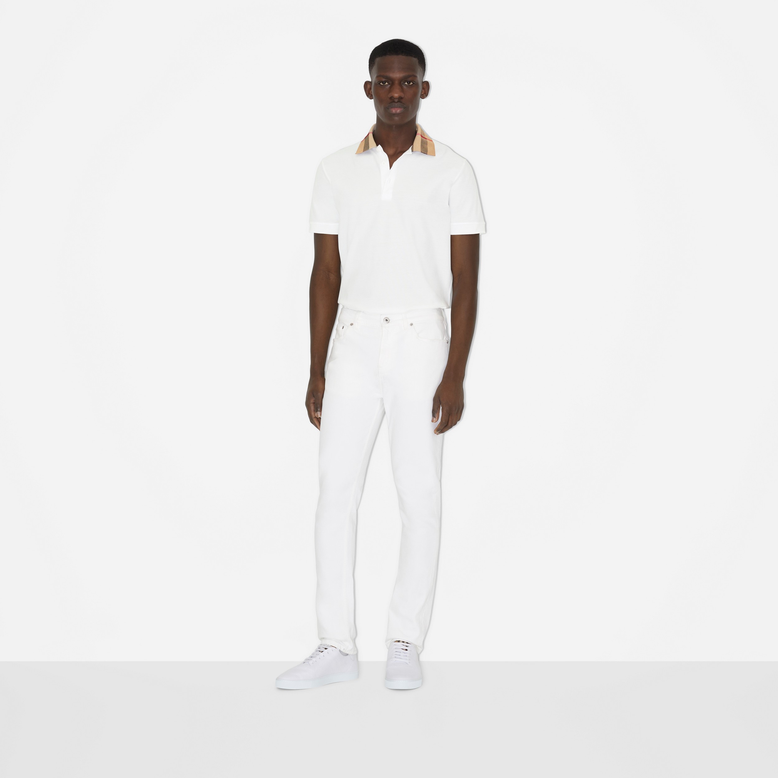 Camisa polo de algodão com colarinho Check (Branco) - Homens | Burberry® oficial - 2