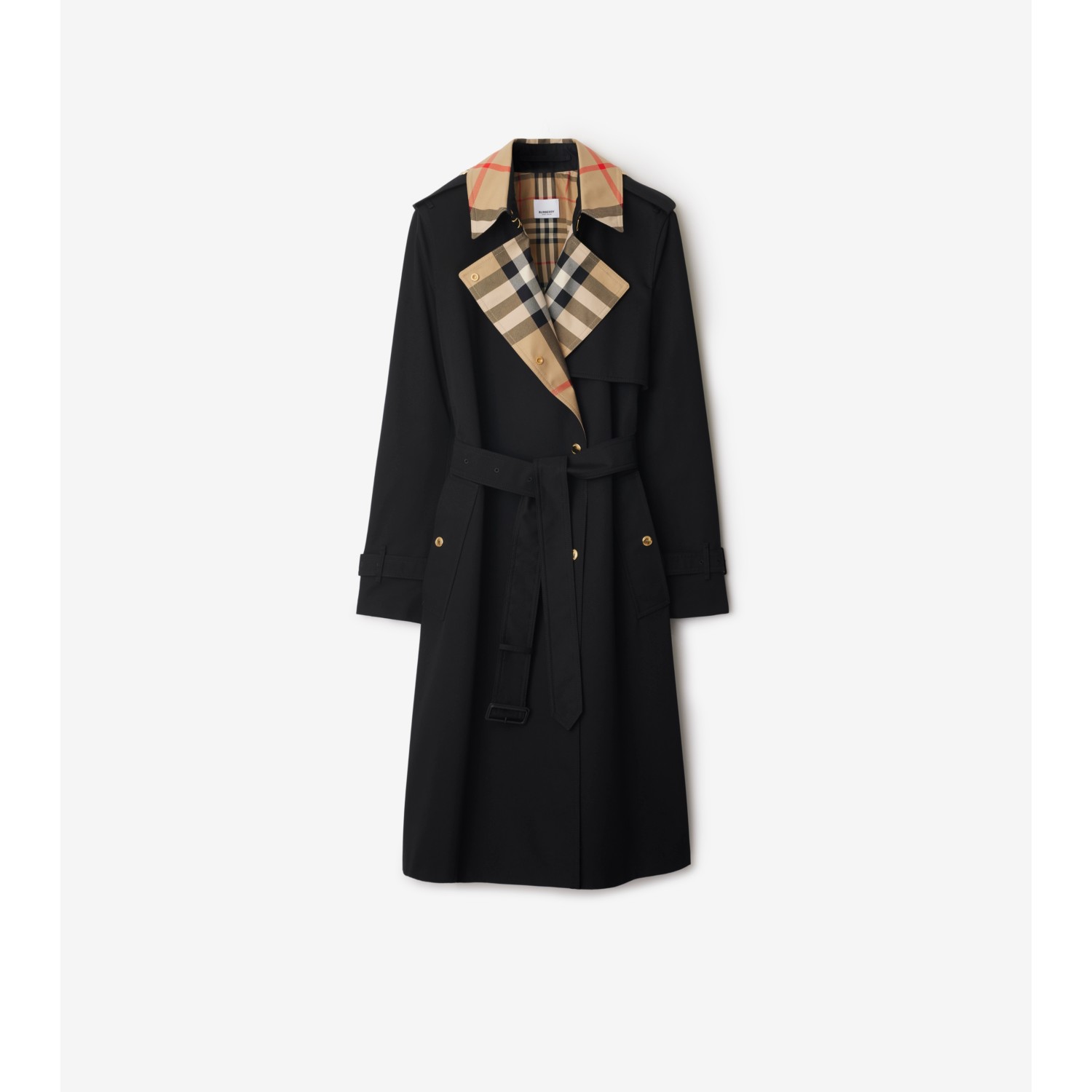 Long Check Collar Gabardine Trench Coat - thumbnail 6