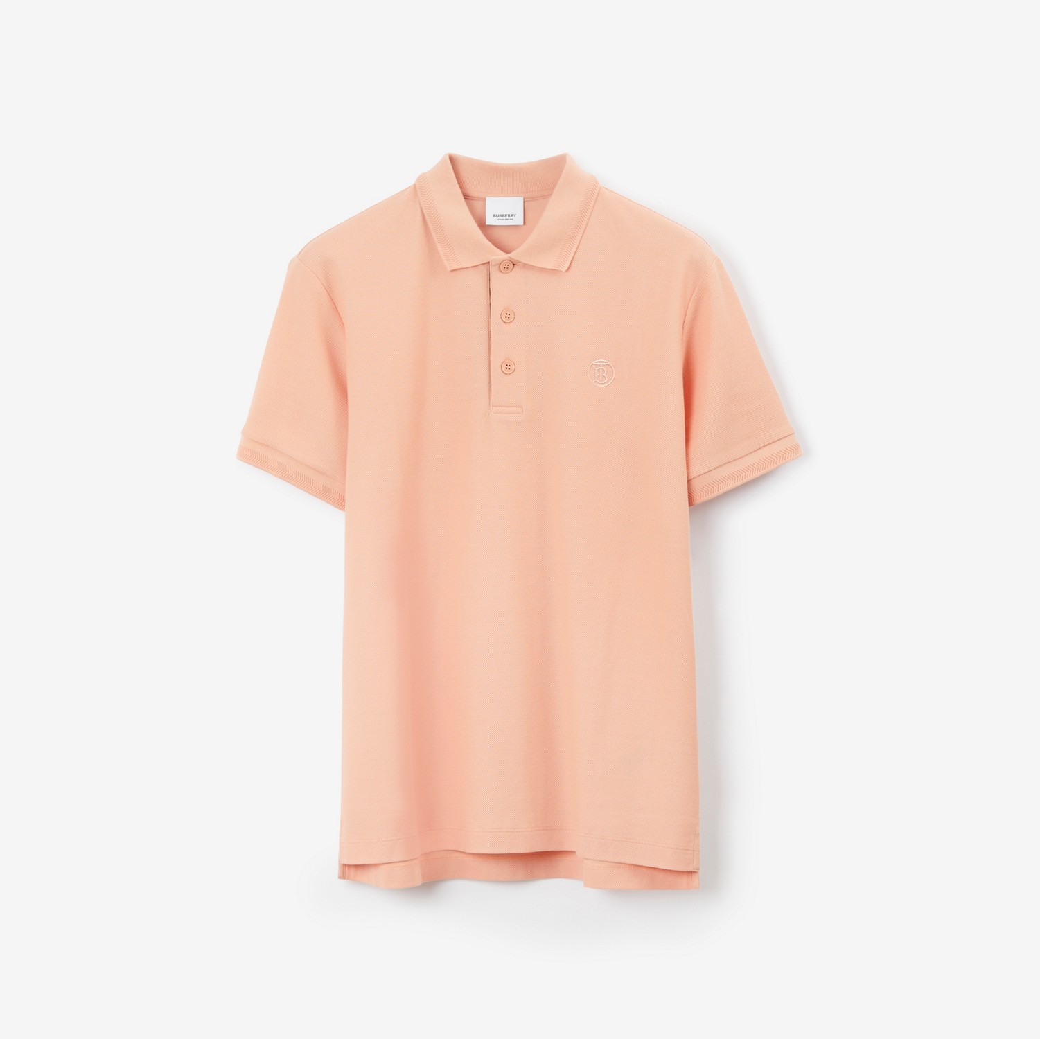 Monogram Motif Cotton Piqué Polo Shirt in Soft Peach Pink - Men | Burberry® Official