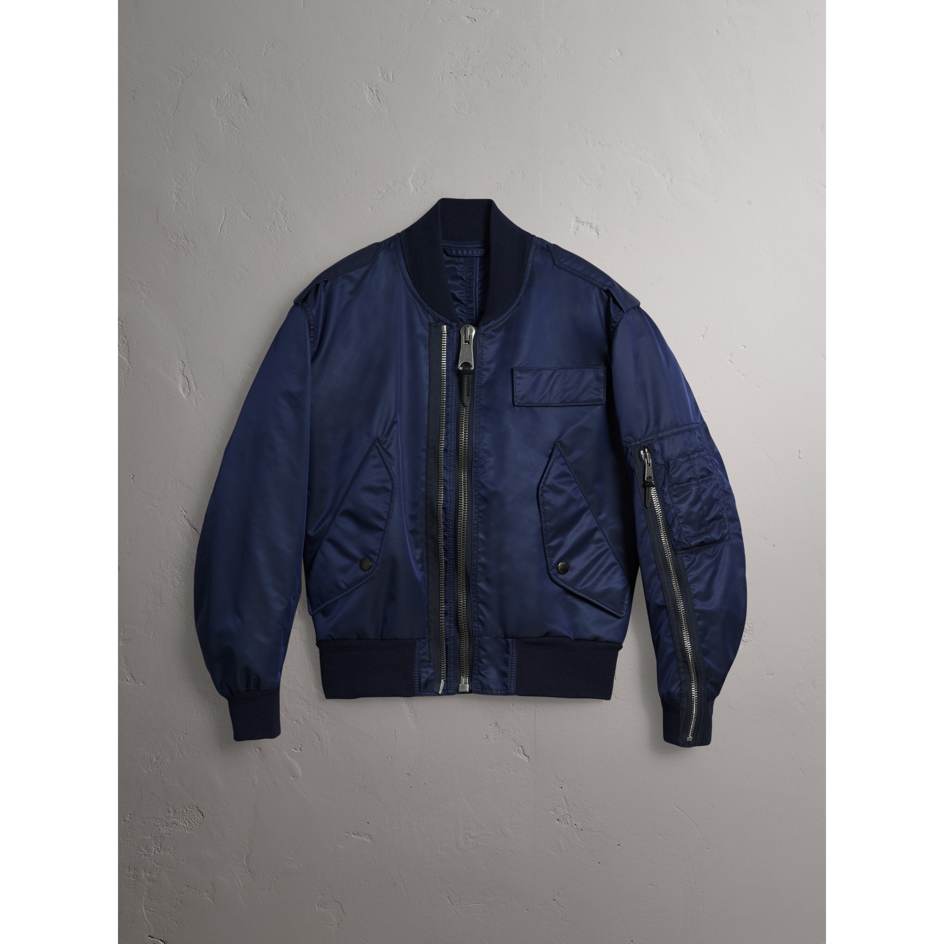 Zip Detail Cropped Bomber Jacket in Navy Men Burberry United States