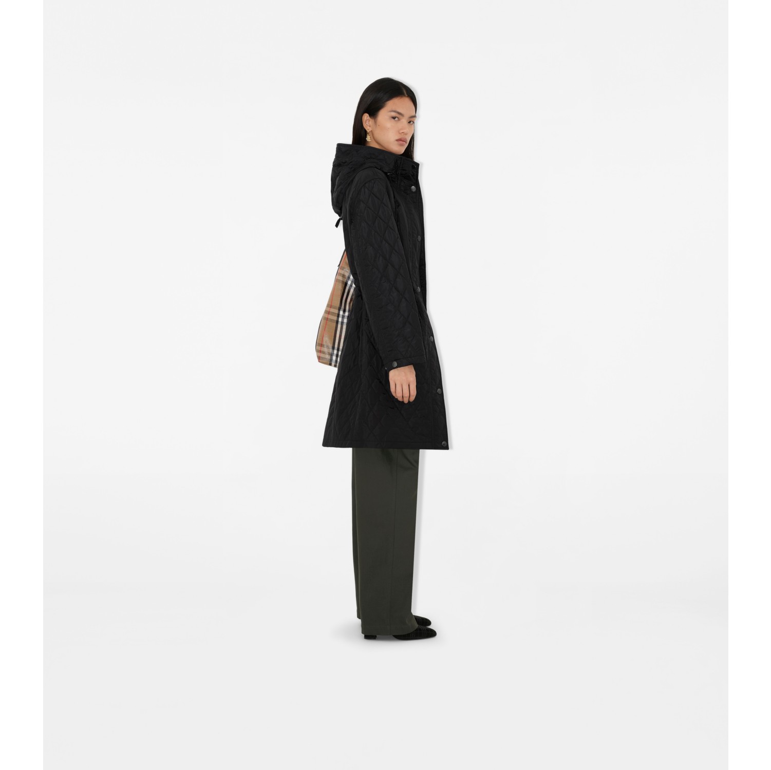 Quilted Nylon Hooded Coat