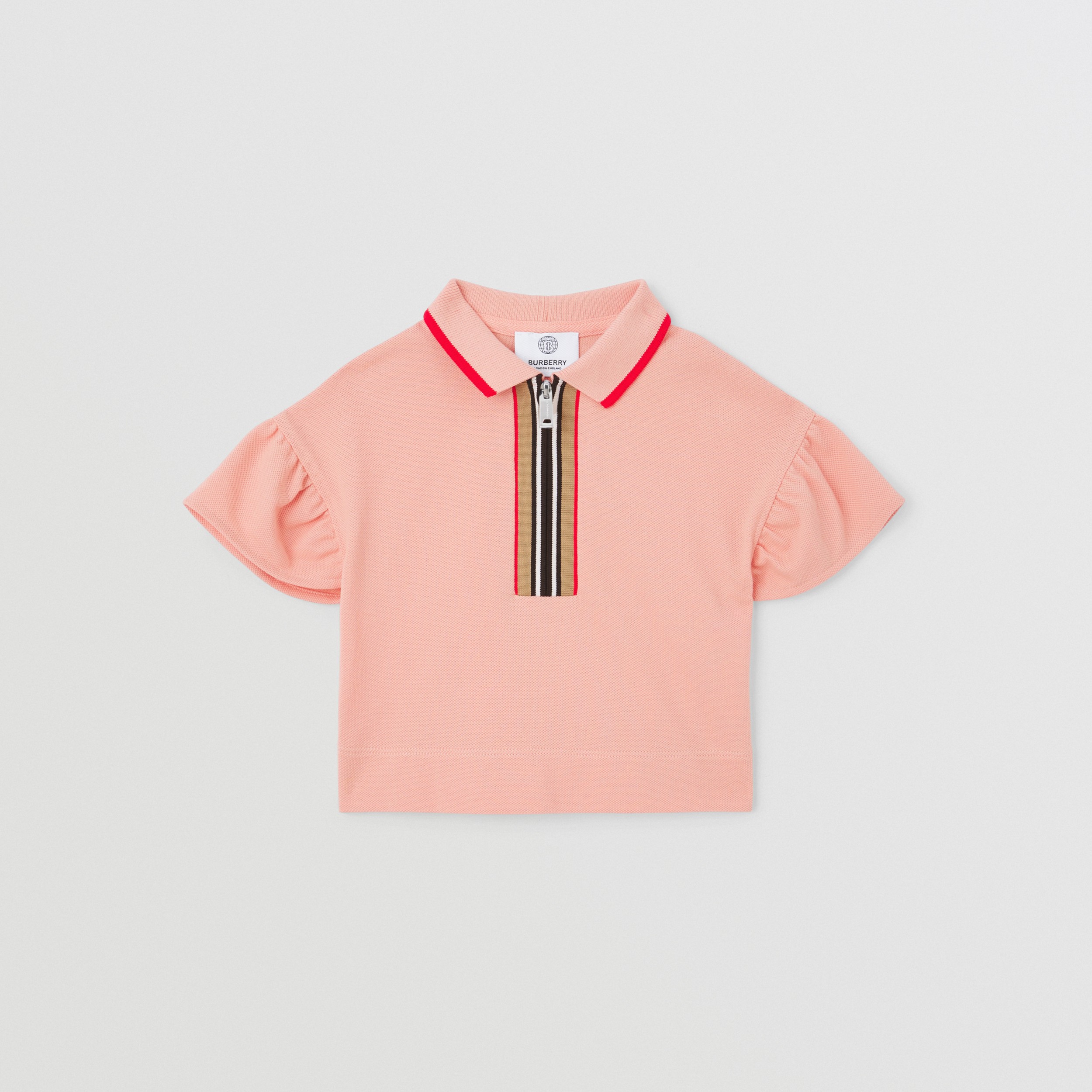 Icon Stripe Detail Cotton Zip-front Polo Shirt in Light Clay Pink - Children | Burberry® Official - 1