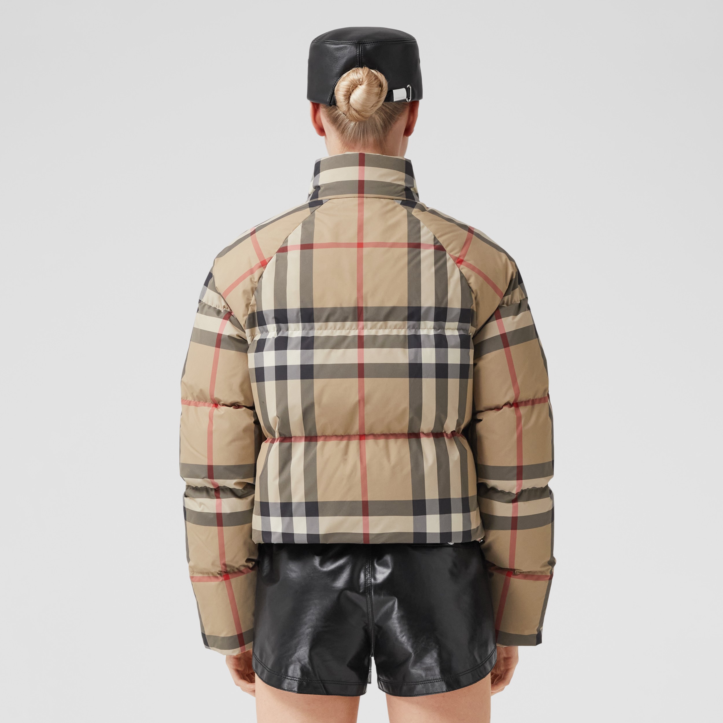 Check Cropped Puffer Jacket in Archive Beige - Women | Burberry® Official - 3