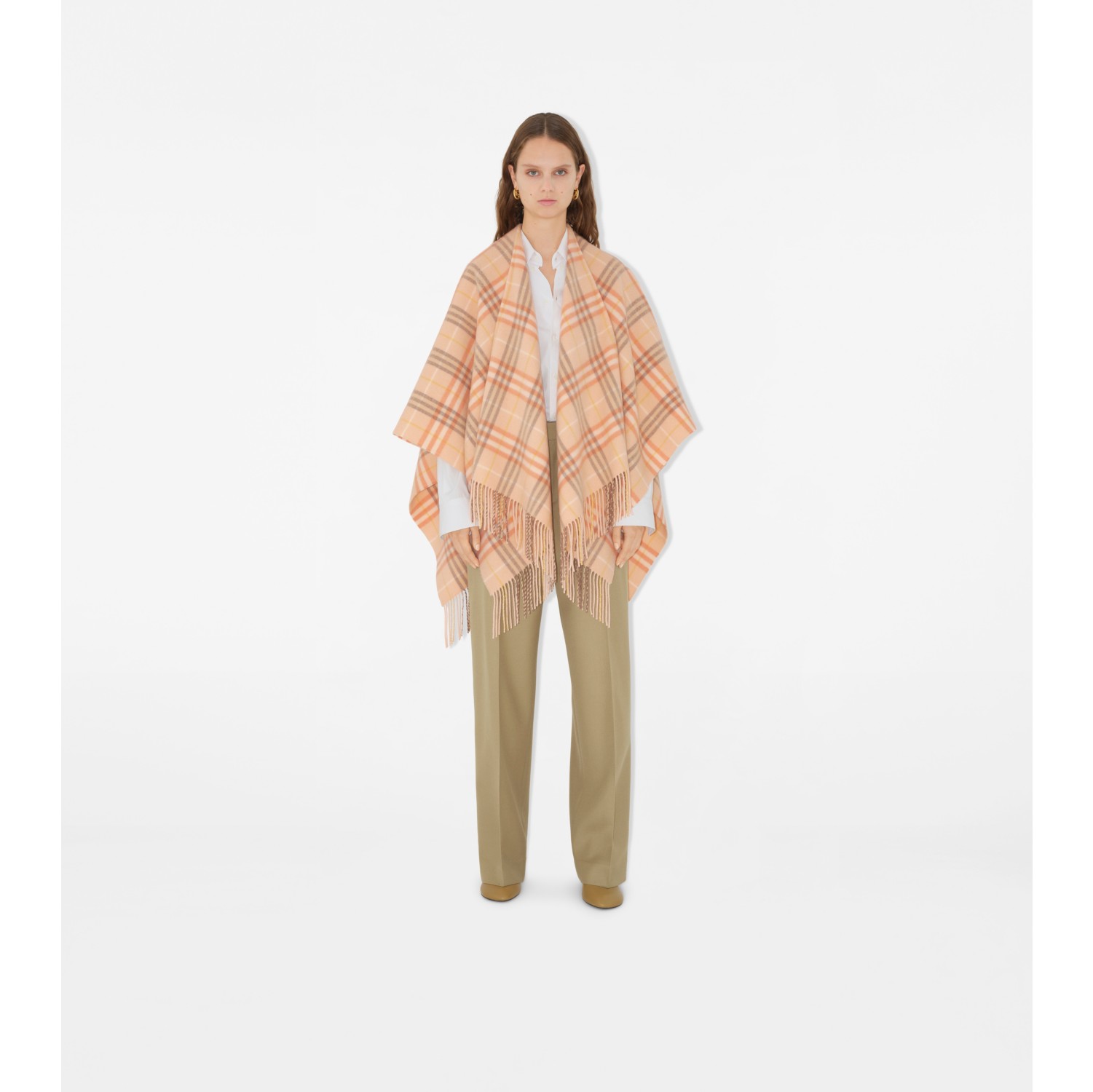 Check Wool Cashmere Cape