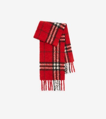 Check Alpaca Wool Blend Bouclé Scarf in Post red | Burberry® Official
