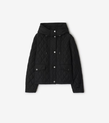 Cropped Quilted Nylon Hooded Jacket in Black - Women | Burberry® Official