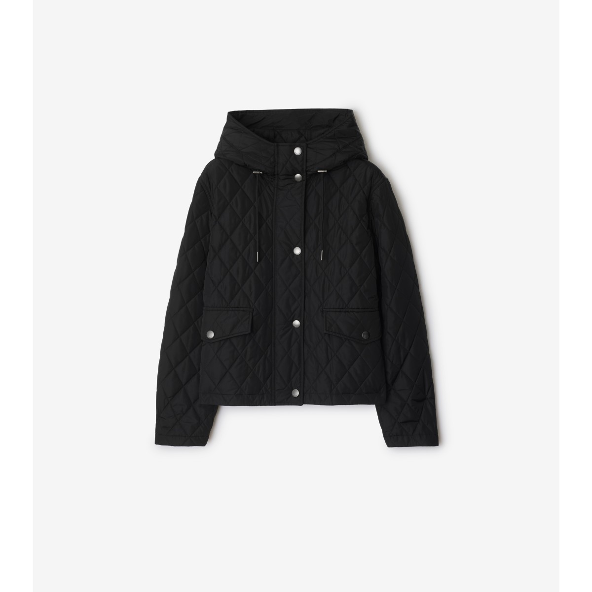  Check Cropped Quilted Nylon Hooded Jacket