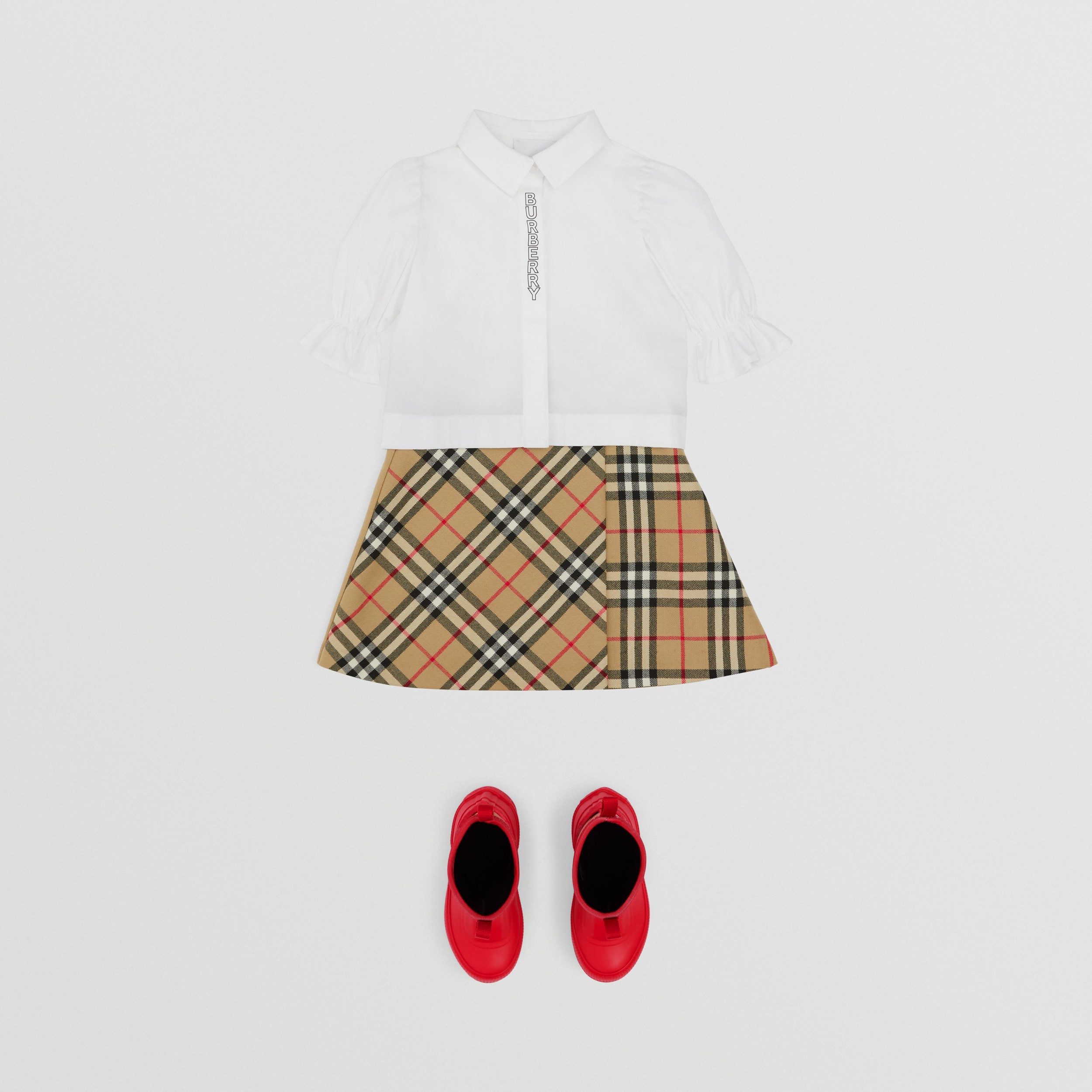 Vintage Check Wool Pleated Skirt in Archive Beige - Children | Burberry® Official - 3