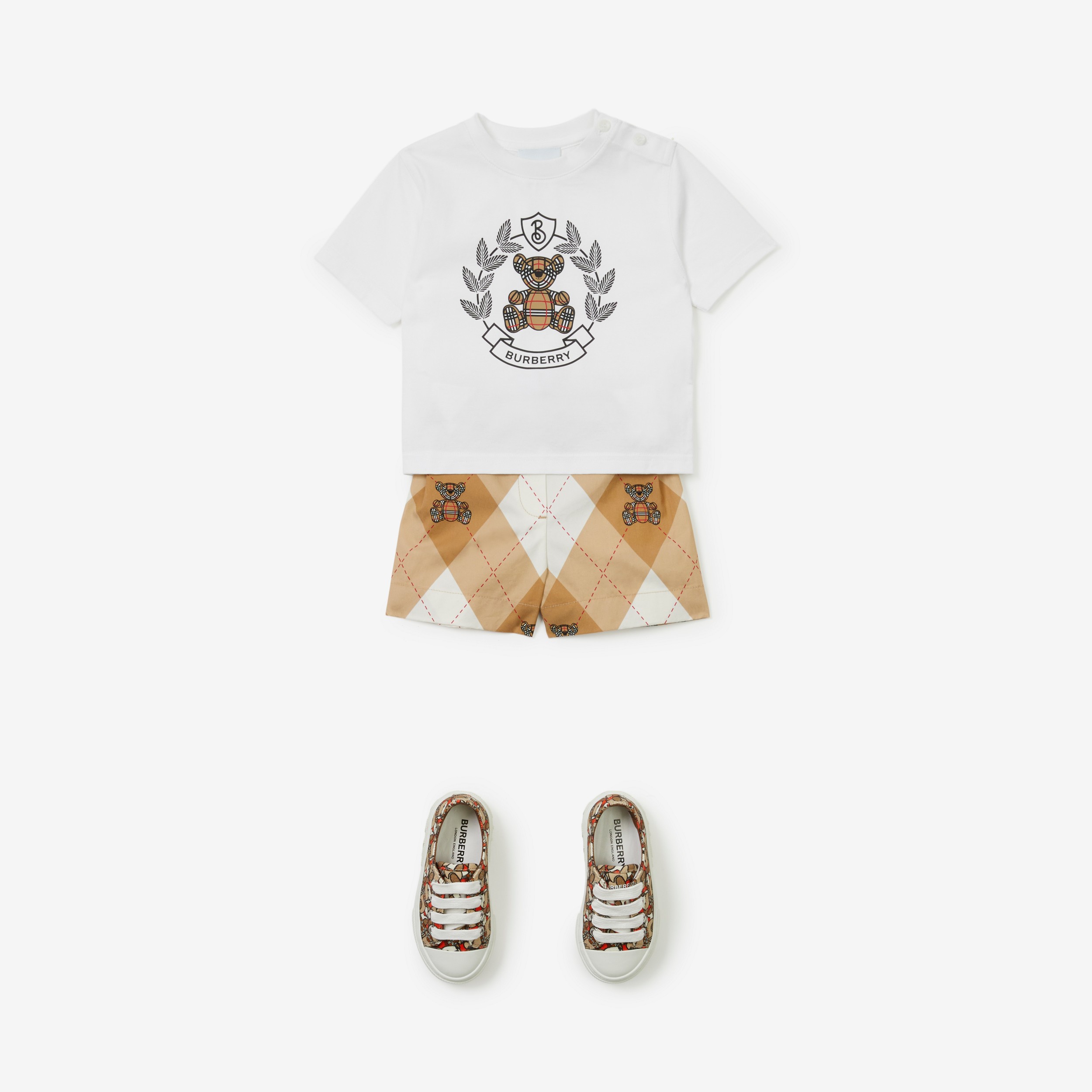 토마스 베어 프린트 코튼 티셔츠 (화이트) - 아동 | Burberry® - 3