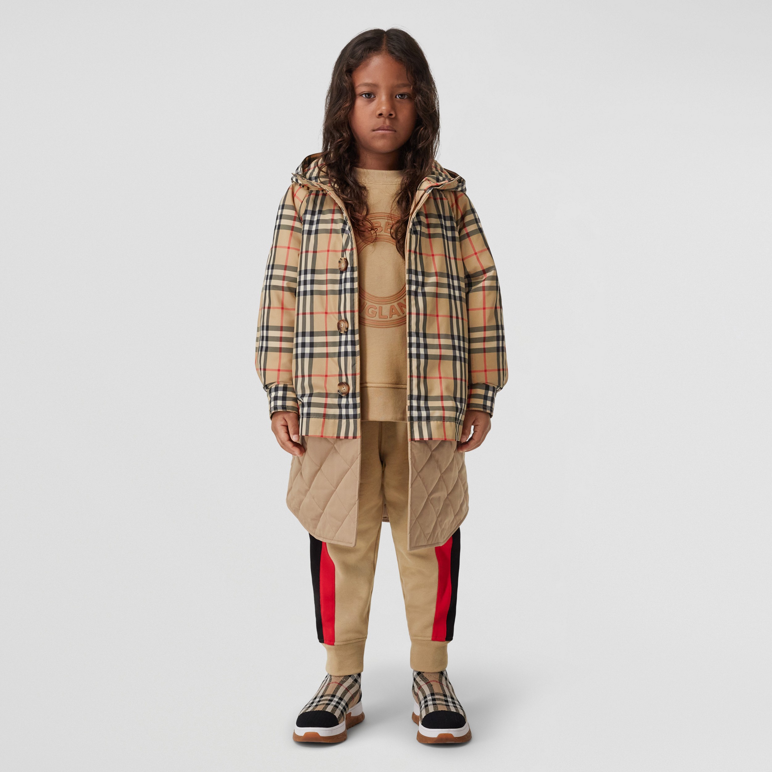 Vintage Check Overlay Cotton Twill Hooded Coat in Archive Beige | Burberry® Official - 3