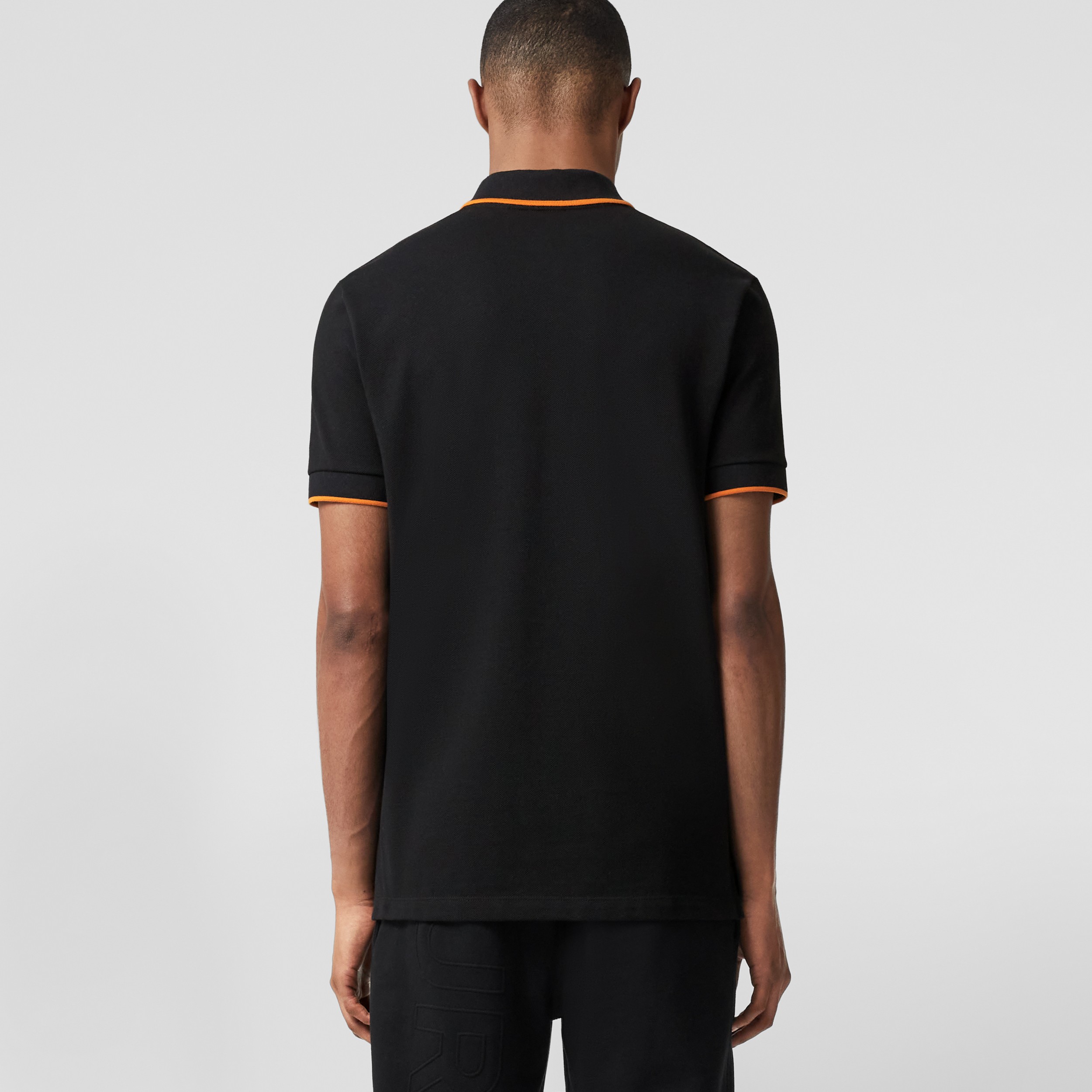 Logo Appliqué Cotton Piqué Polo Shirt in Black - Men | Burberry® Official - 3