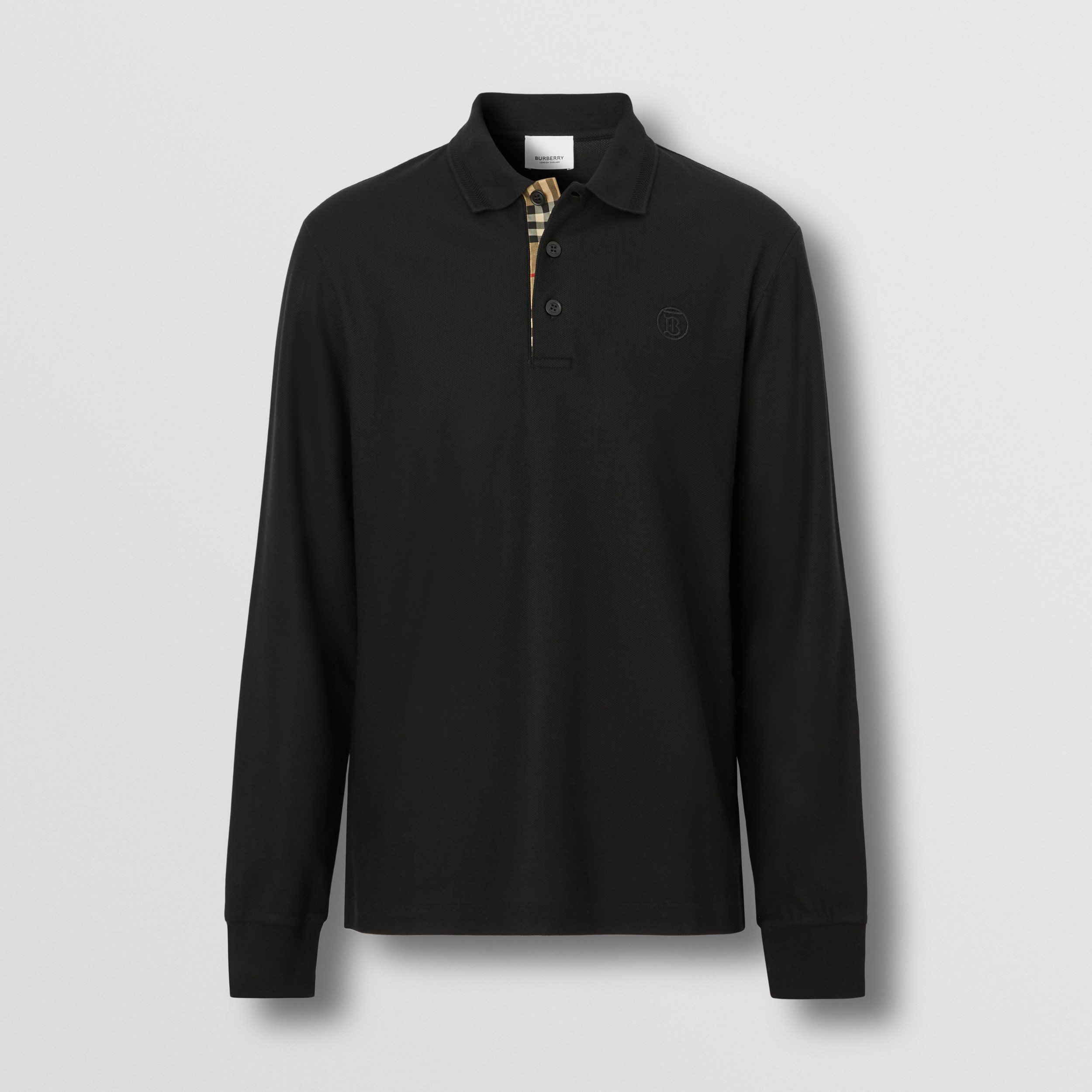 Long-sleeve Monogram Motif Cotton Polo Shirt in Black - Men | Burberry® Official - 4