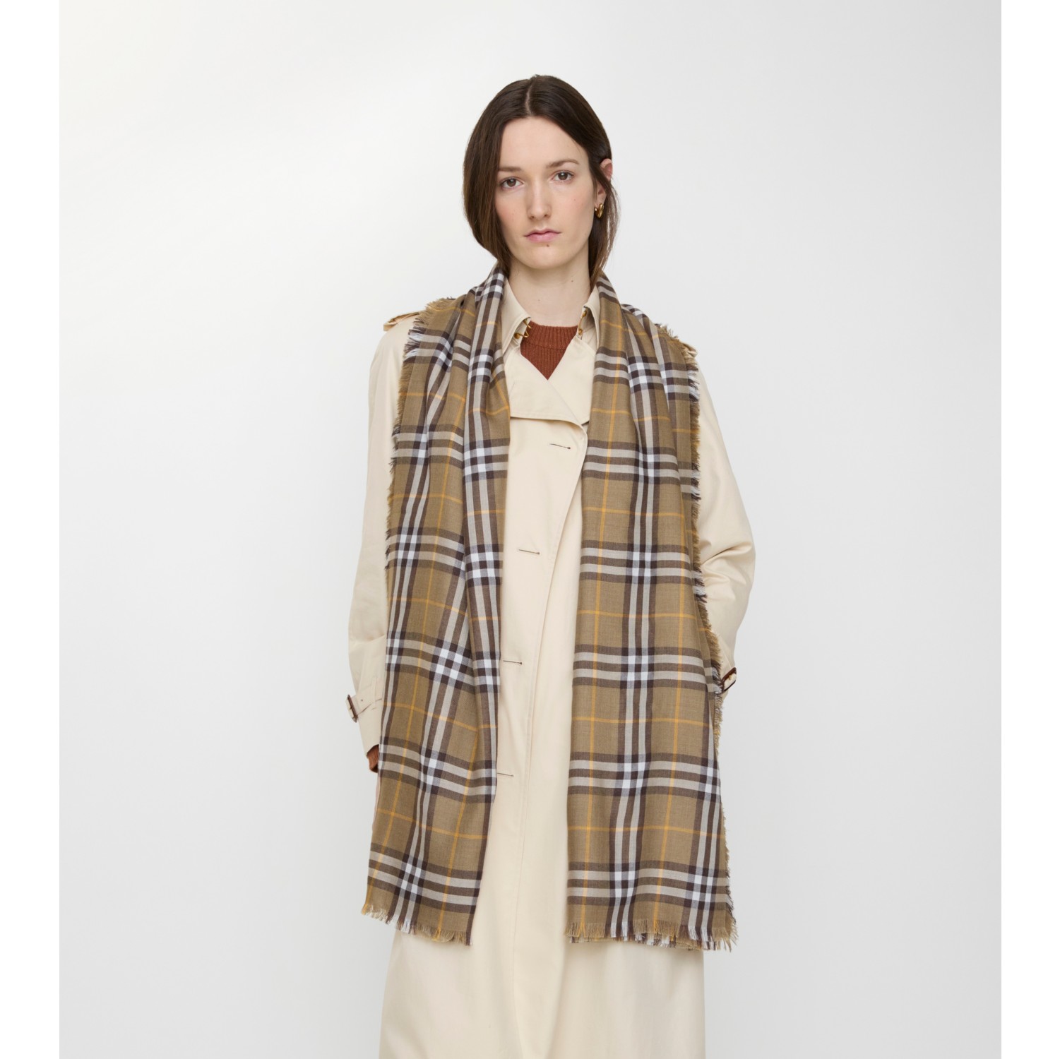 Check Cashmere Silk Scarf in Vole brown | Burberry® Official