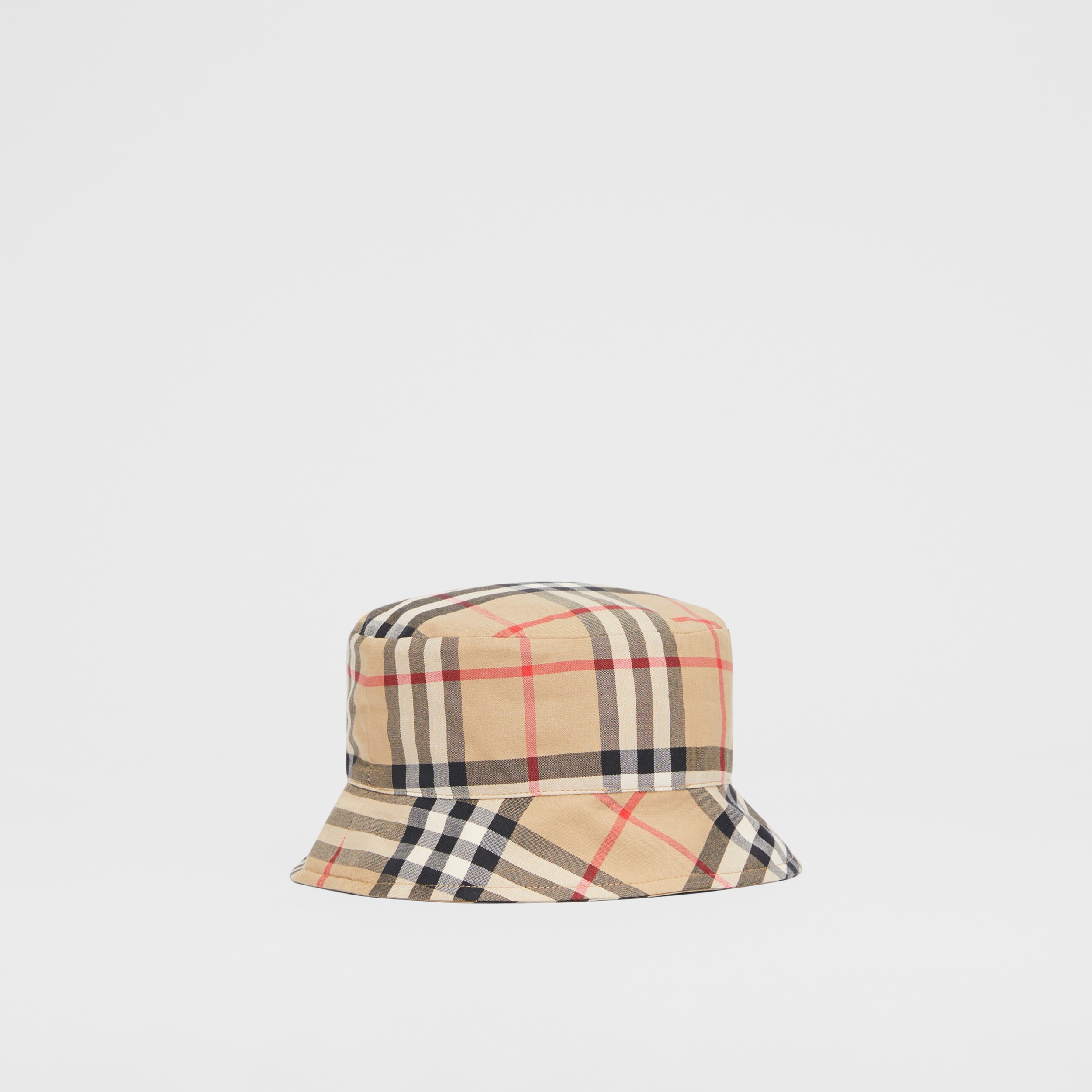 Reversible Vintage Check and Icon Stripe Bucket Hat in Archive Beige ...