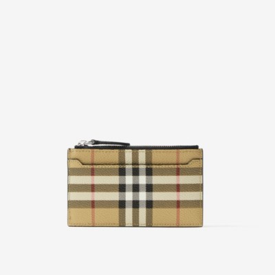 Burberry Check Zip Card Case In Archive Beige