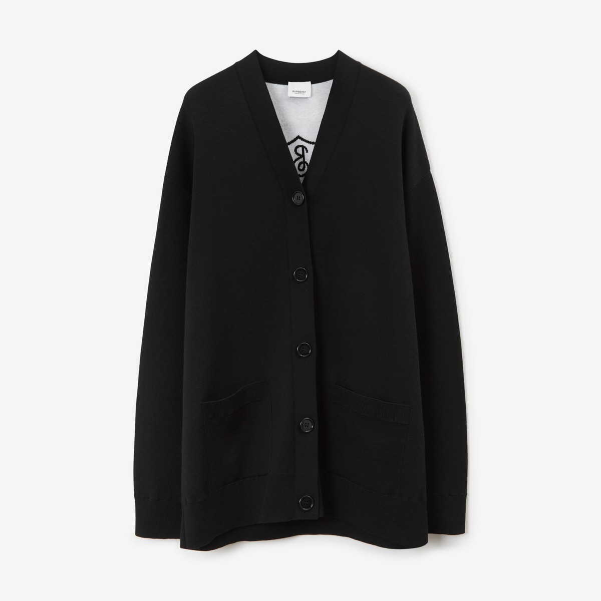 Shop Burberry Oak Leaf Crest Wool Blend Cardigan In Black