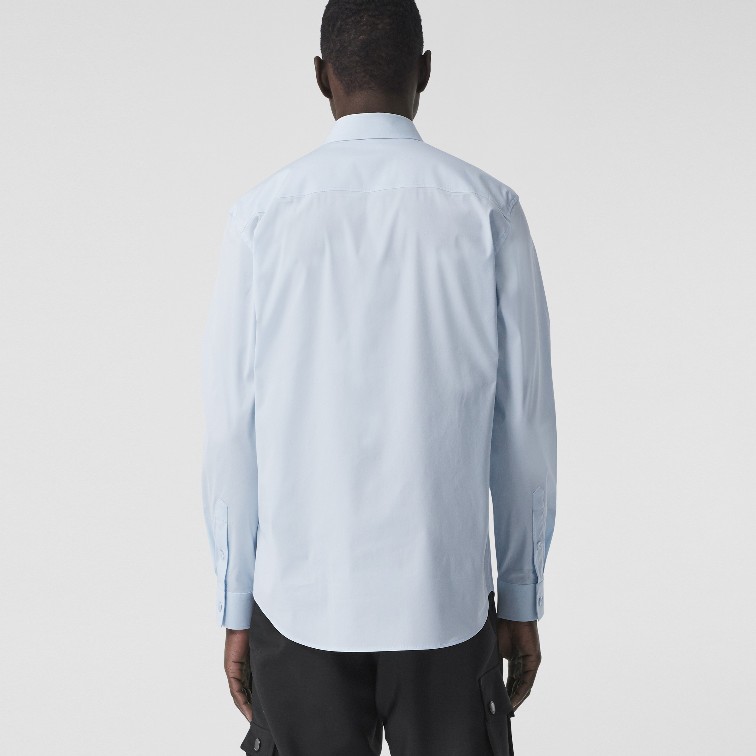 Monogram Motif Stretch Cotton Blend Shirt in Pale Blue - Men | Burberry® Official - 3
