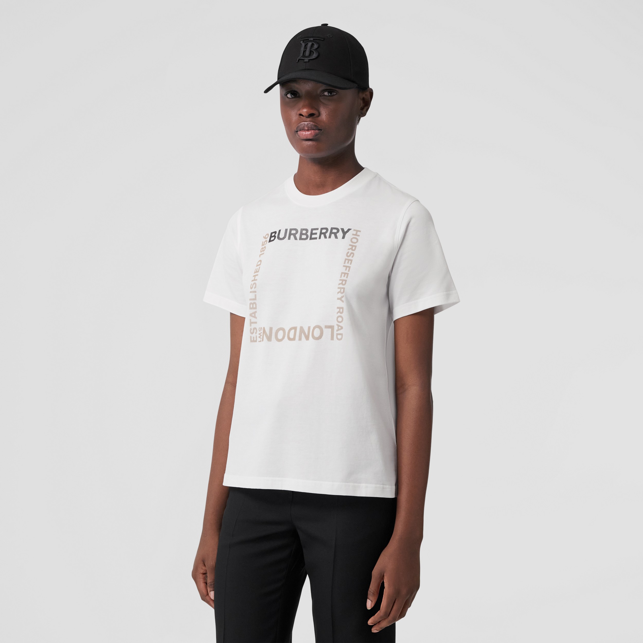 Horseferry Square Print Cotton T-shirt in White - Women | Burberry® Official - 4