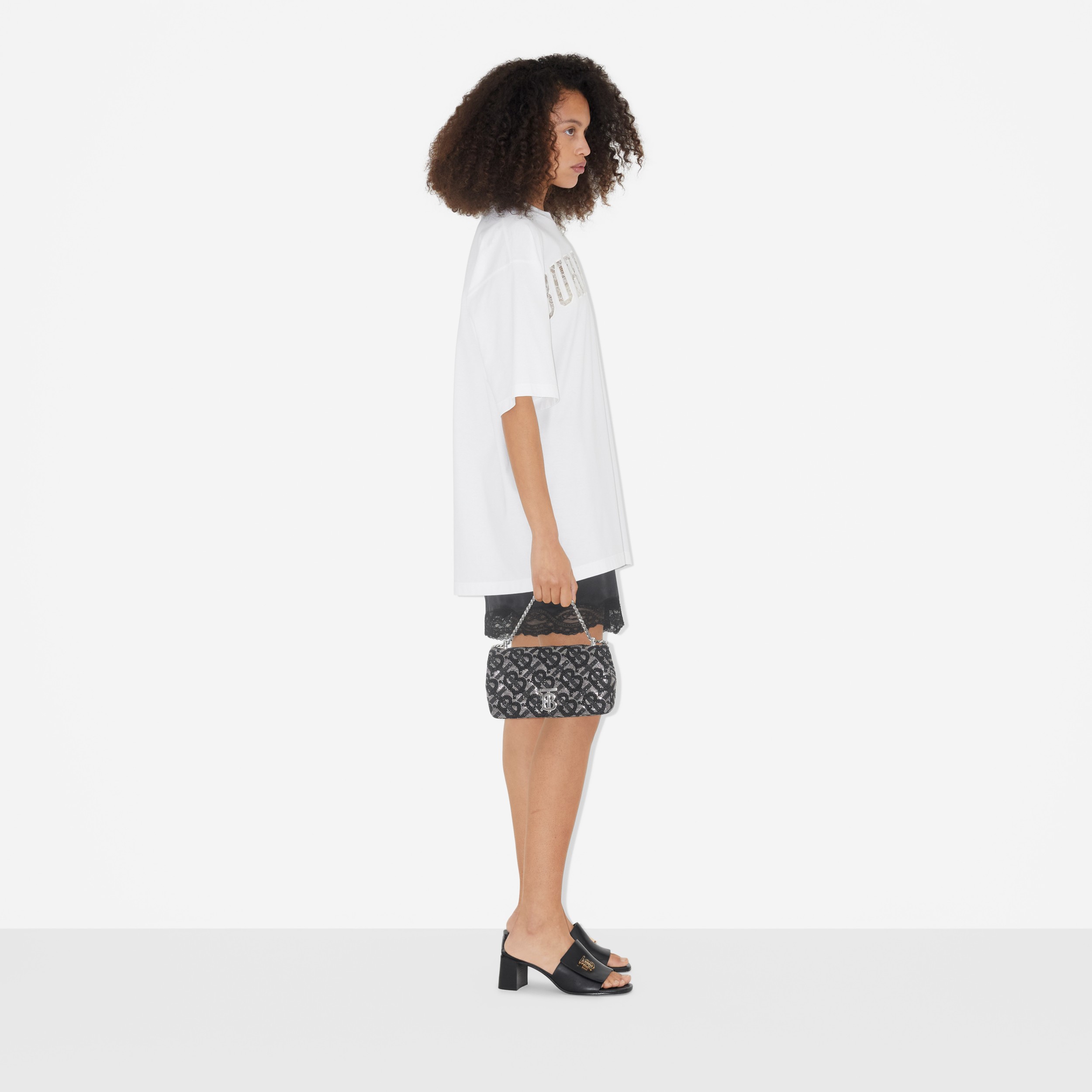 Lace Logo Cotton Oversized T-shirt in Optic White - Women | Burberry® Official - 3