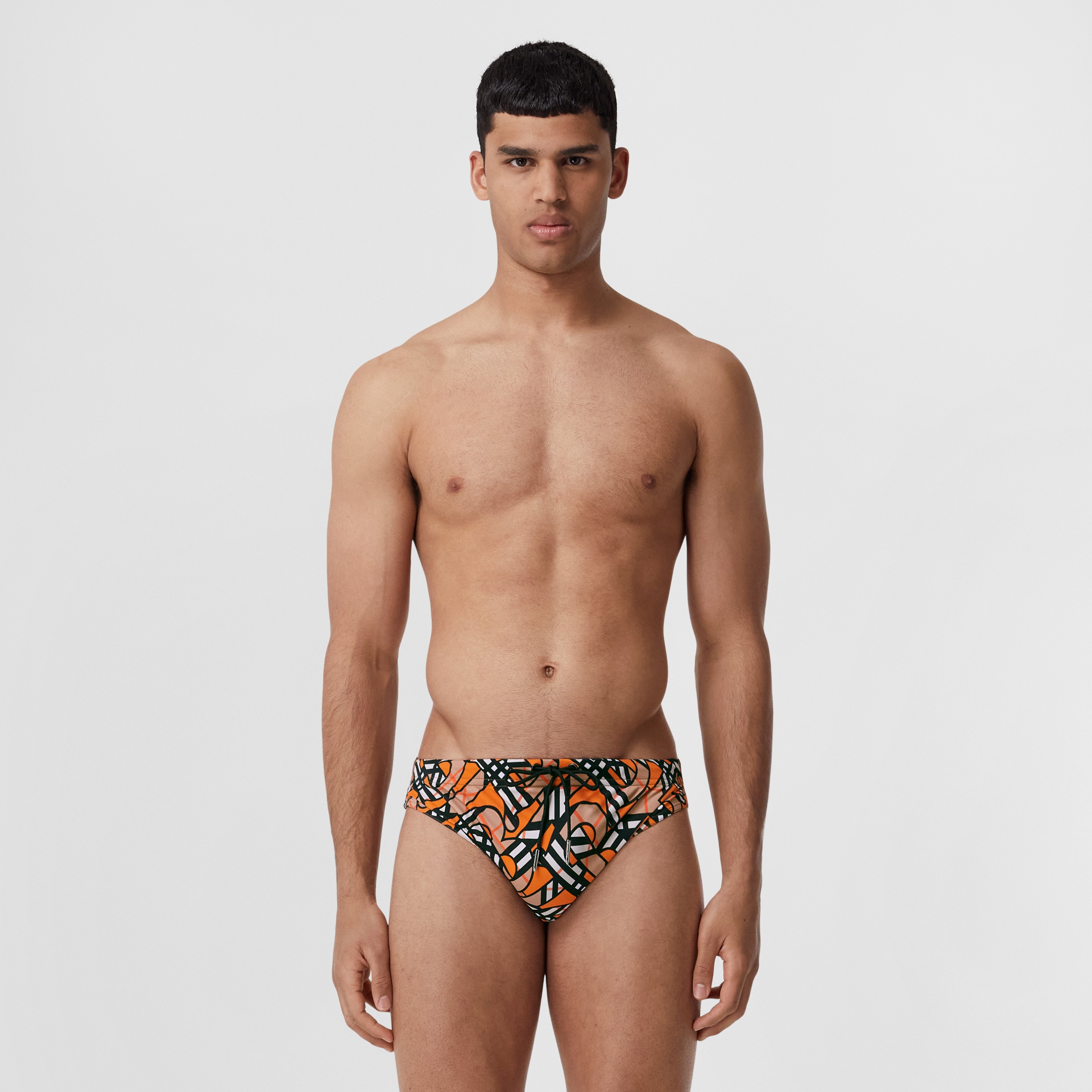 Bañador de slip con estampado de monogramas (Negro/naranja) - Hombre | Burberry® oficial - 4