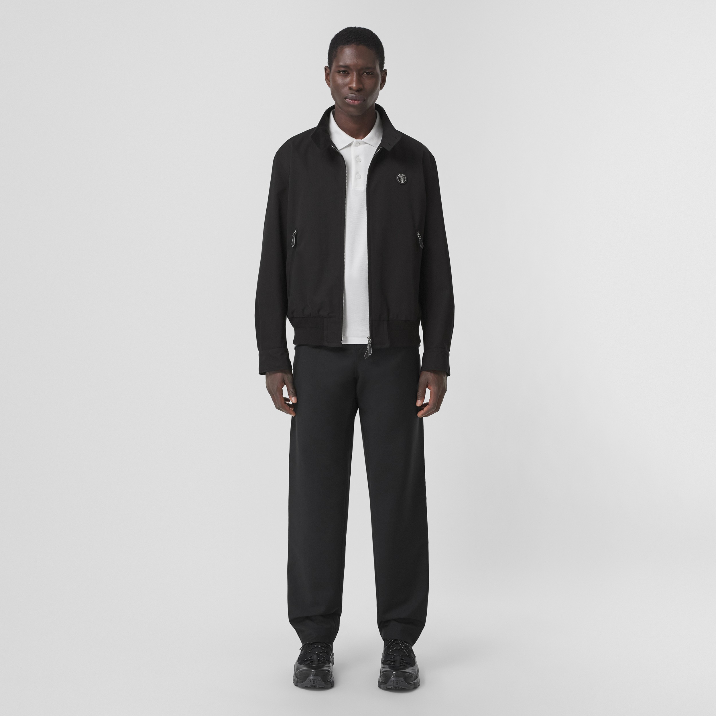 Monogram Motif Cotton Gabardine Harrington Jacket in Black - Men | Burberry® Official - 1