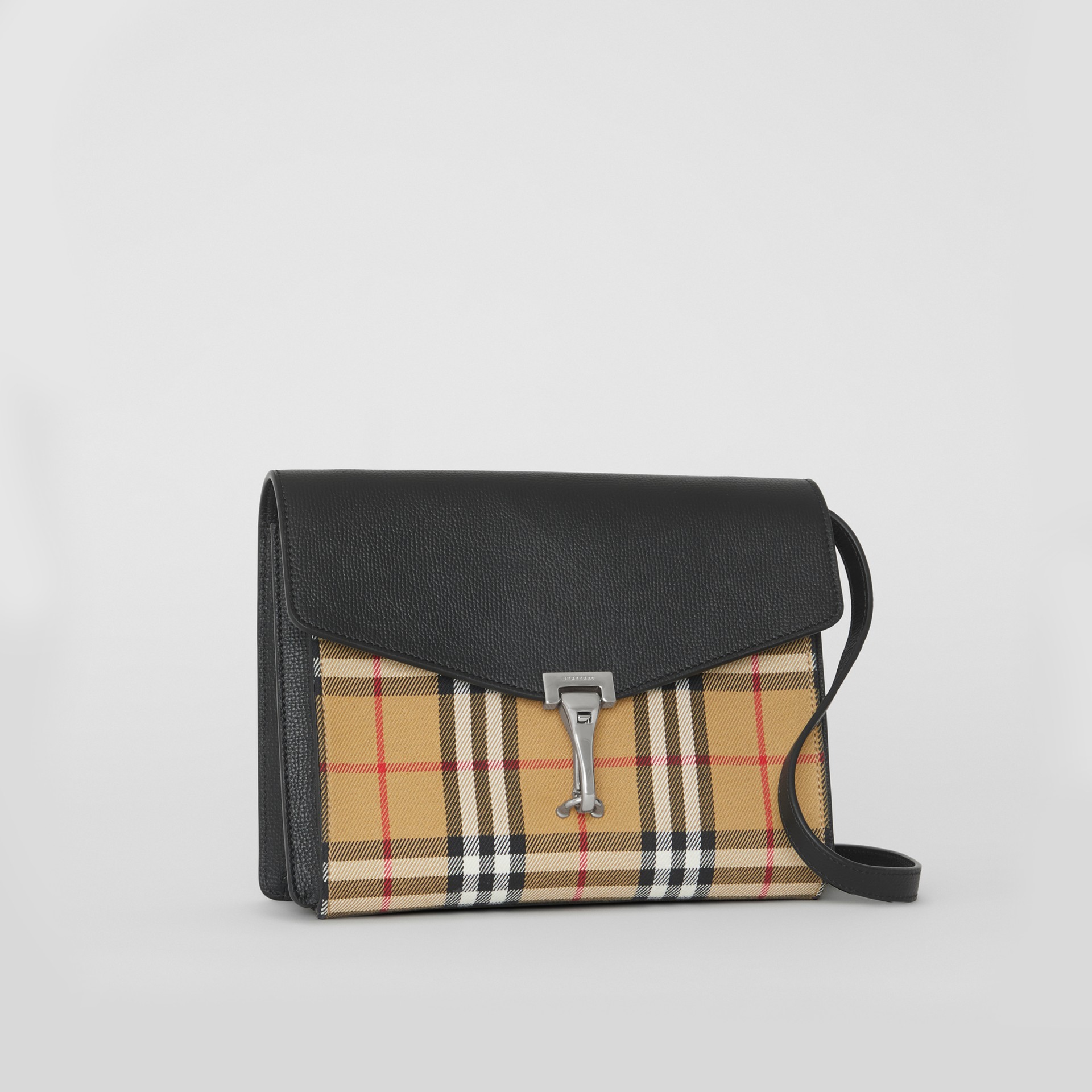 Small Vintage Check and Leather Crossbody Bag in Black - Women | Burberry United Kingdom