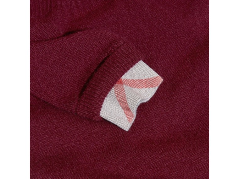 Check Cuff Knitted Cashmere Dress Mahogany Red | Burberry
