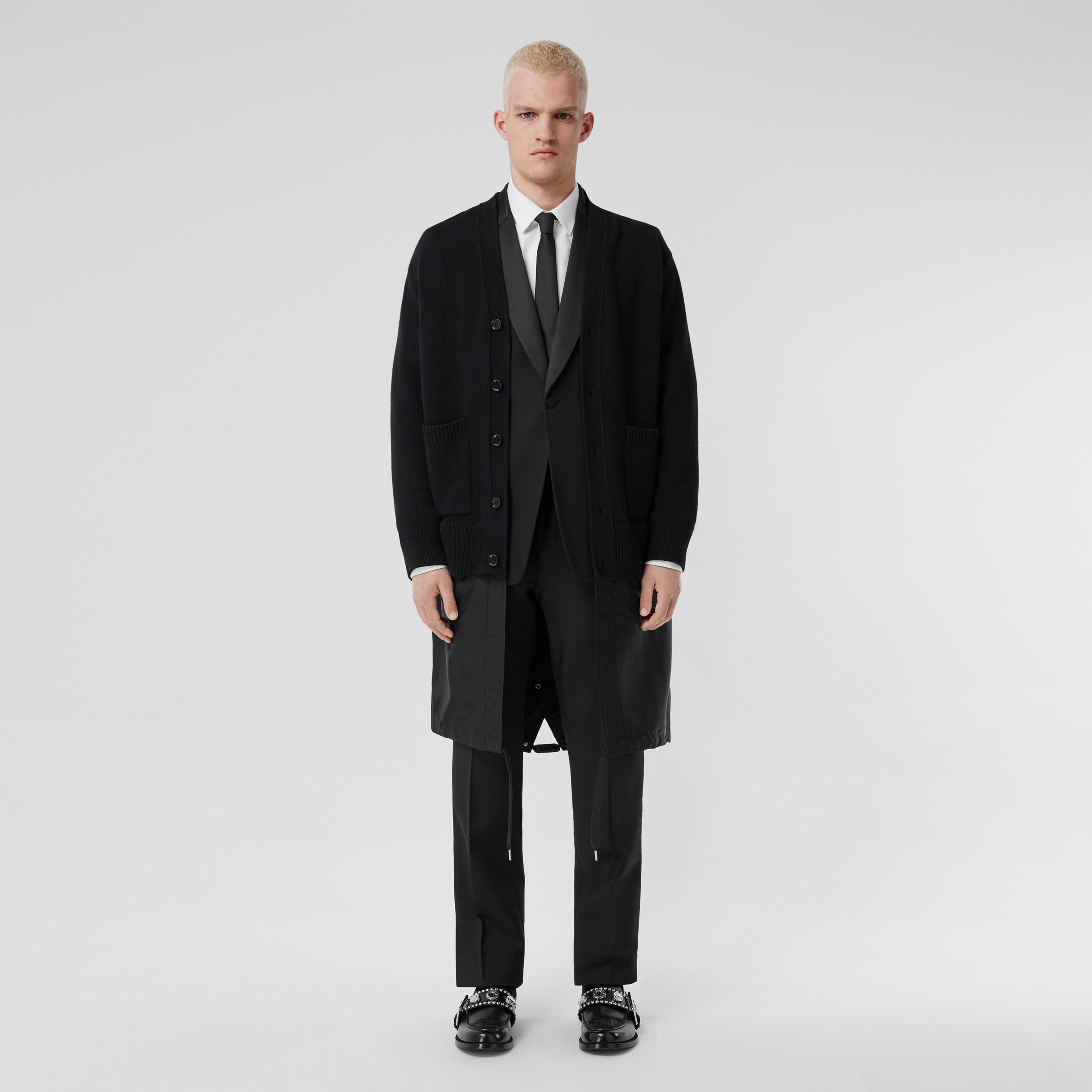 Contrast Nylon Panel Wool Cashmere Cardigan in Black - Men | Burberry® Official - 1