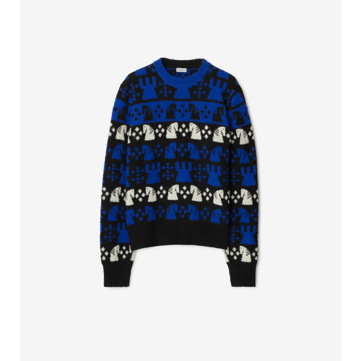 Shop Burberry Chess Wool Blend Sweater In Knight
