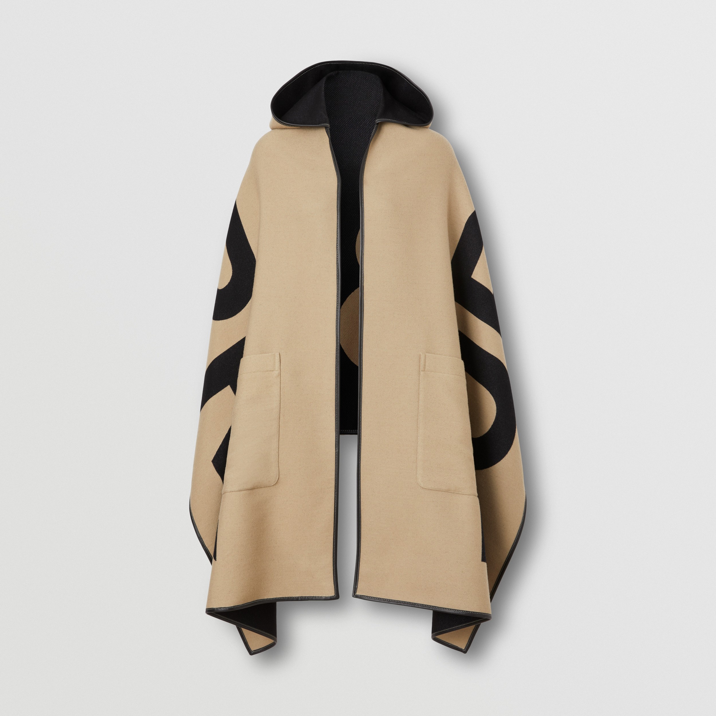 Logo Wool Cotton Jacquard Hooded Cape in Archive Beige | Burberry® Official - 4