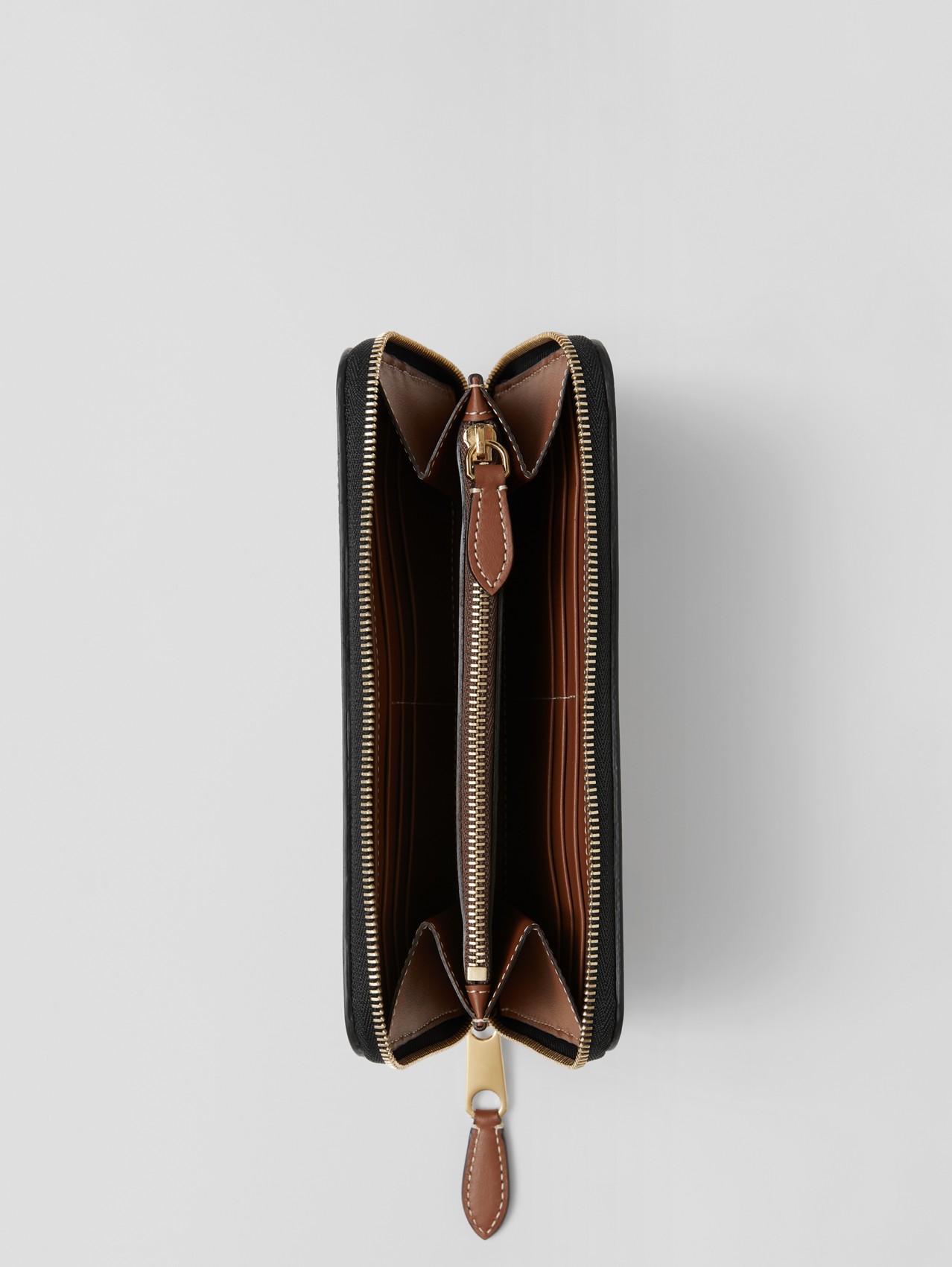 Portafoglio in tela e pelle con stampa Horseferry e cerniera su tre lati (Nero/marroncino)