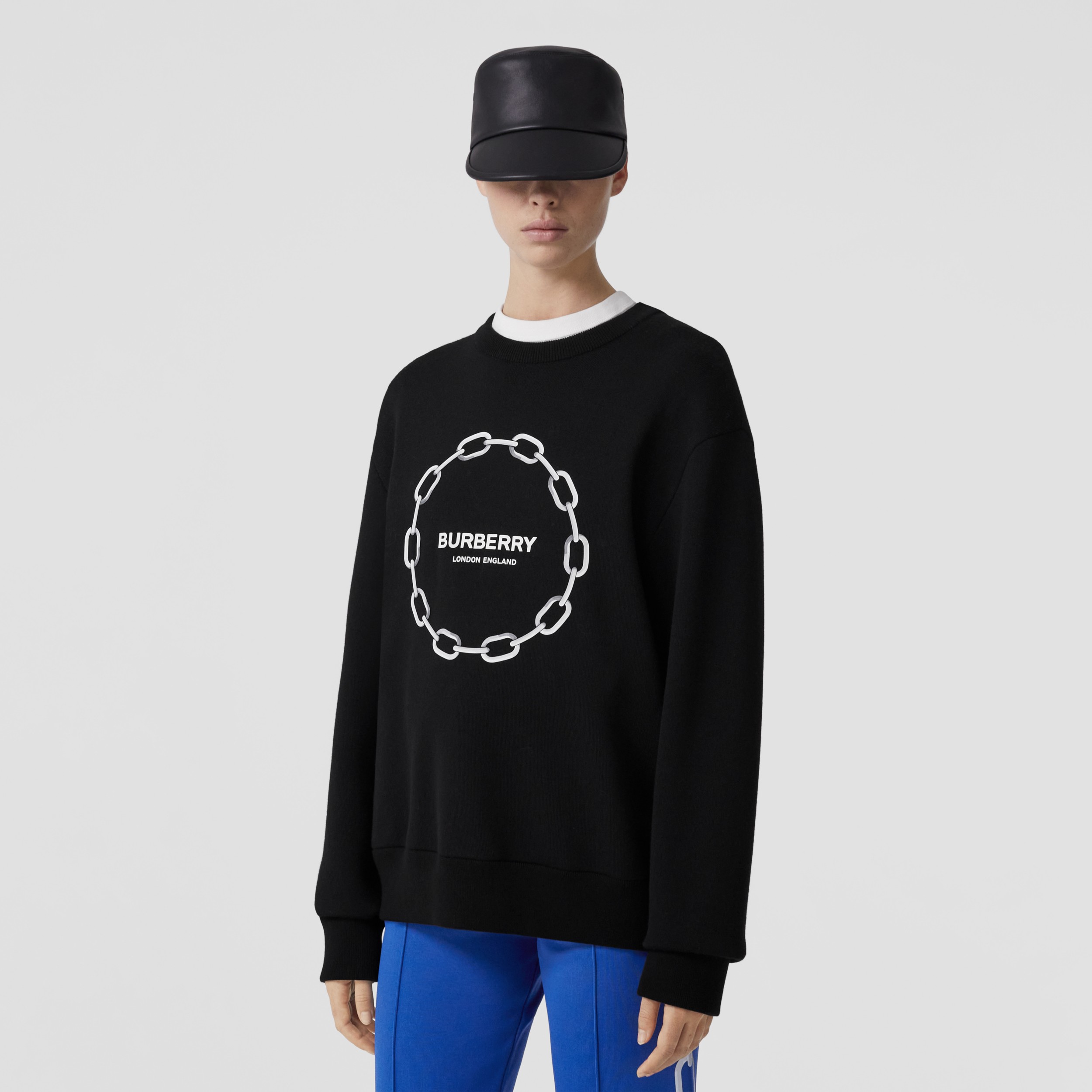 Chain Print Wool Cotton Sweater in Black - Women | Burberry® Official - 4