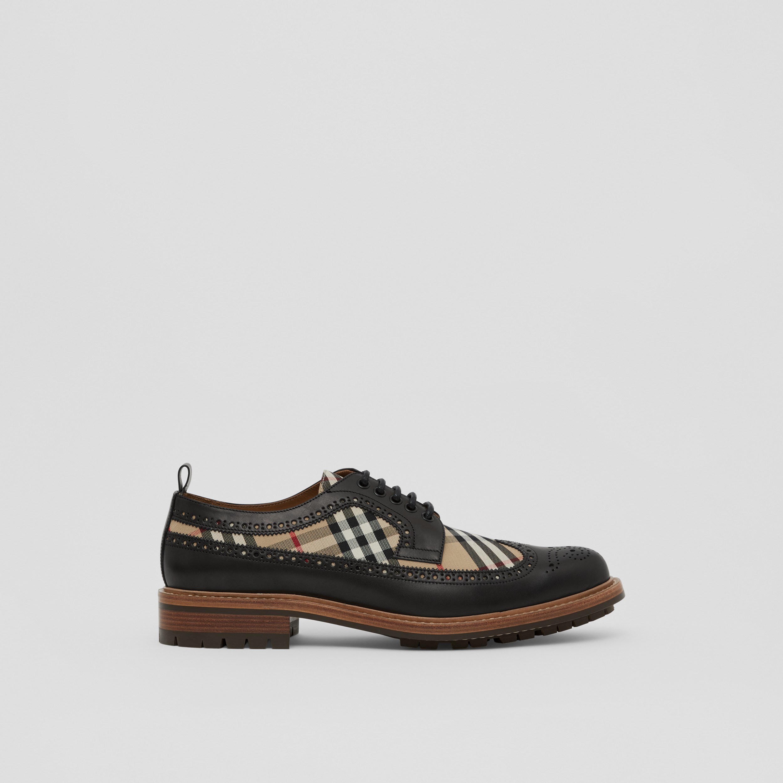 Vintage Check Panel Leather Derby Shoes in Black - Men | Burberry® Official - 1