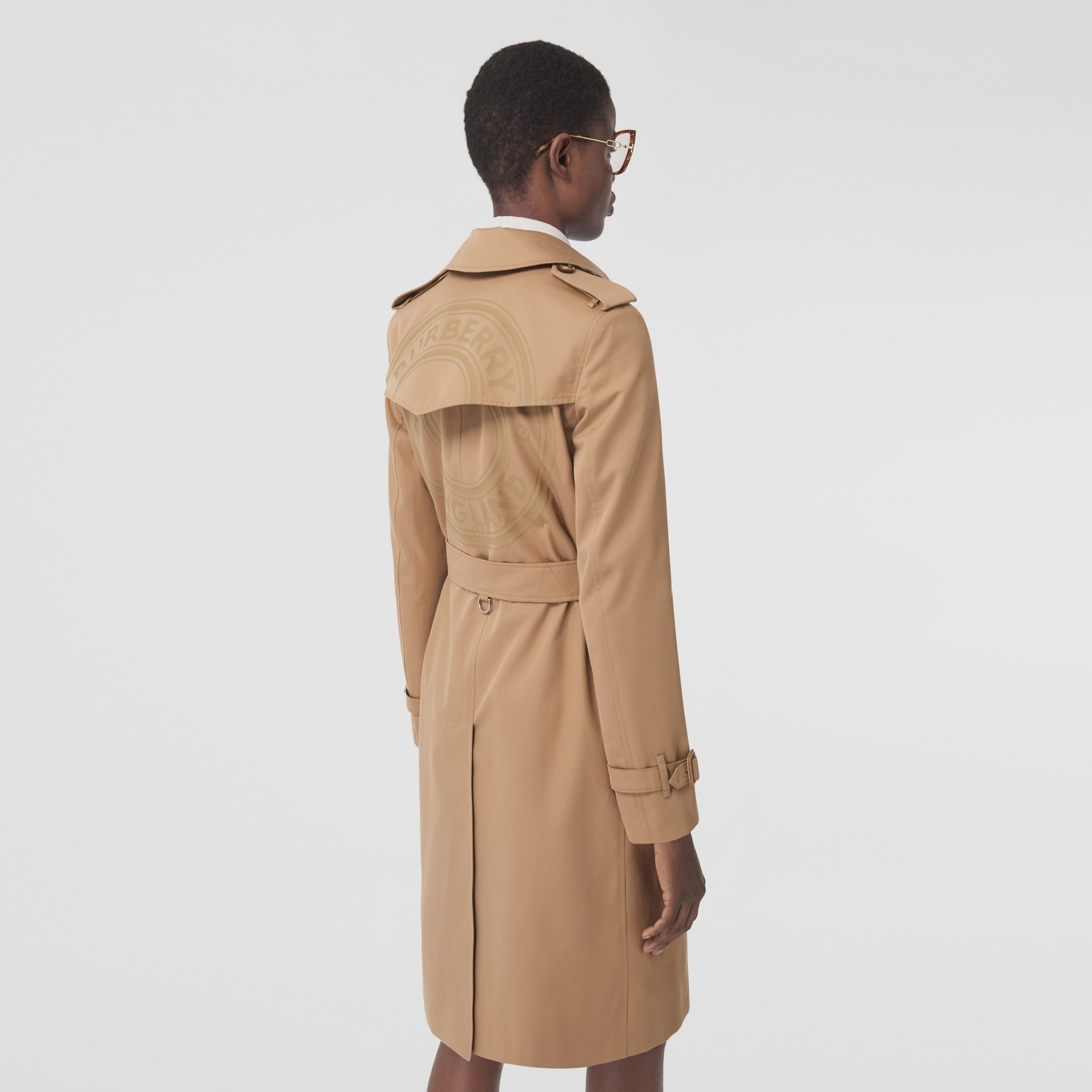 Logo Graphic Cotton Gabardine Trench Coat in Camel - Women | Burberry® Official - 3