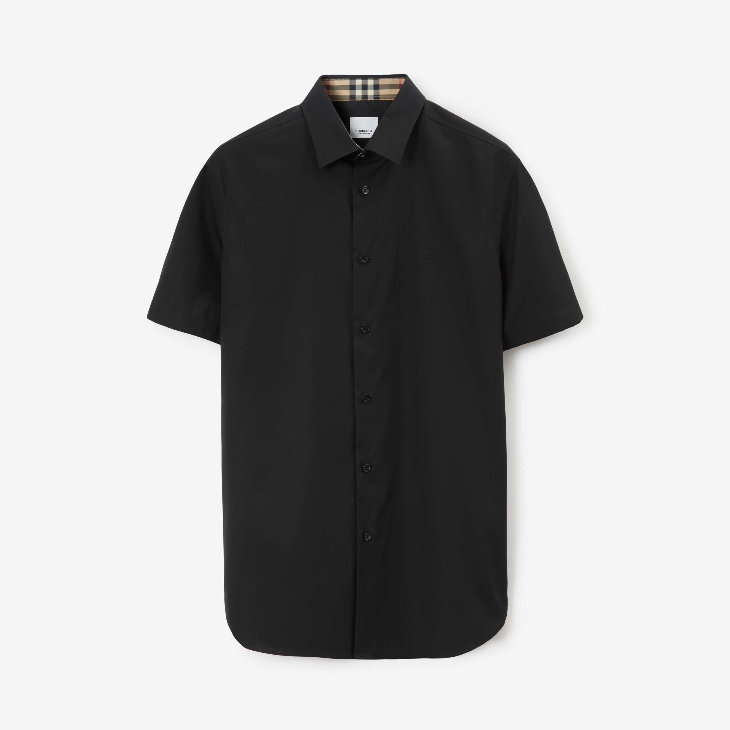Camisa en algodón elástico con EKD bordado (Negro) - Hombre | Burberry® oficial - 1