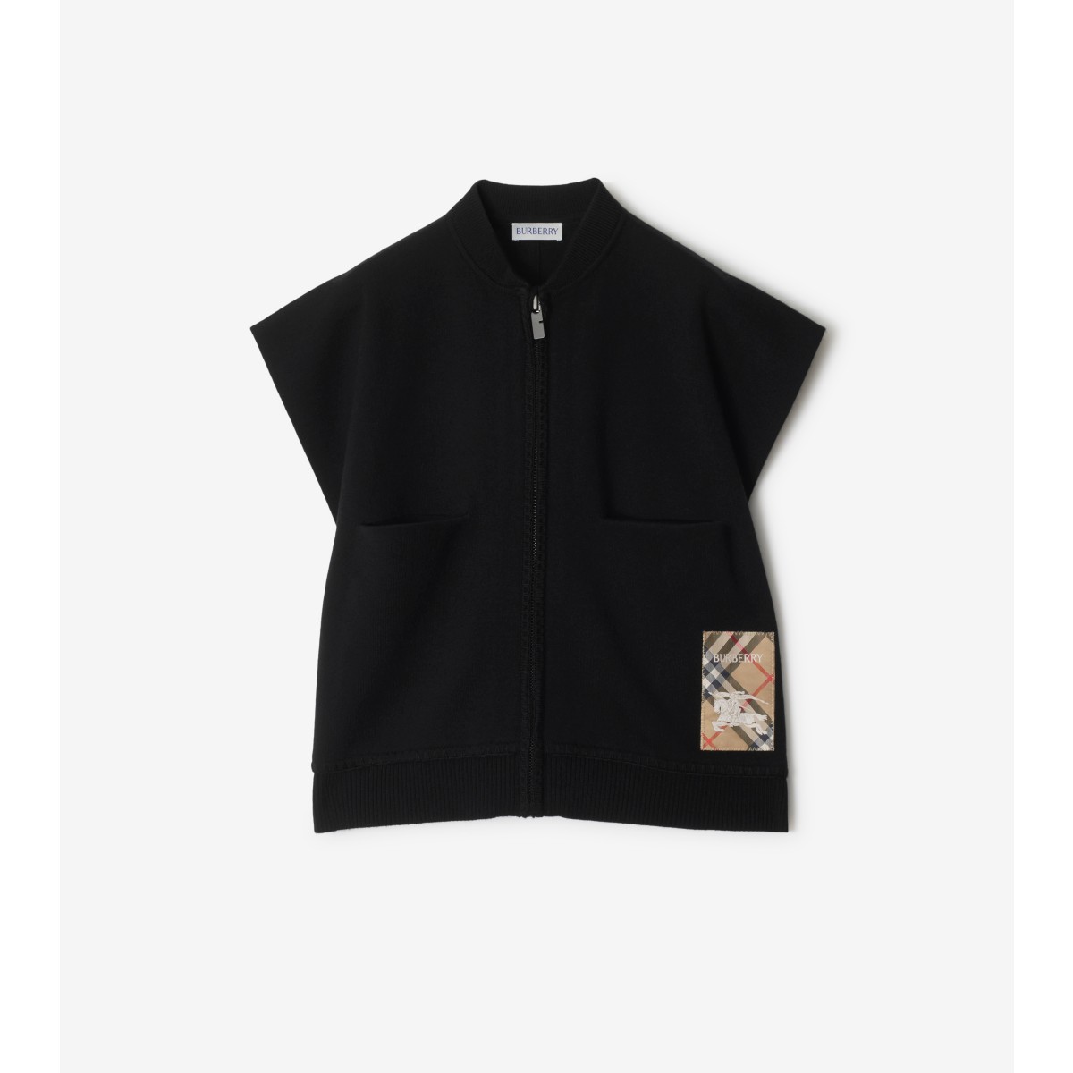 Shop Burberry Childrens Check Label Wool Blend Cape In Black