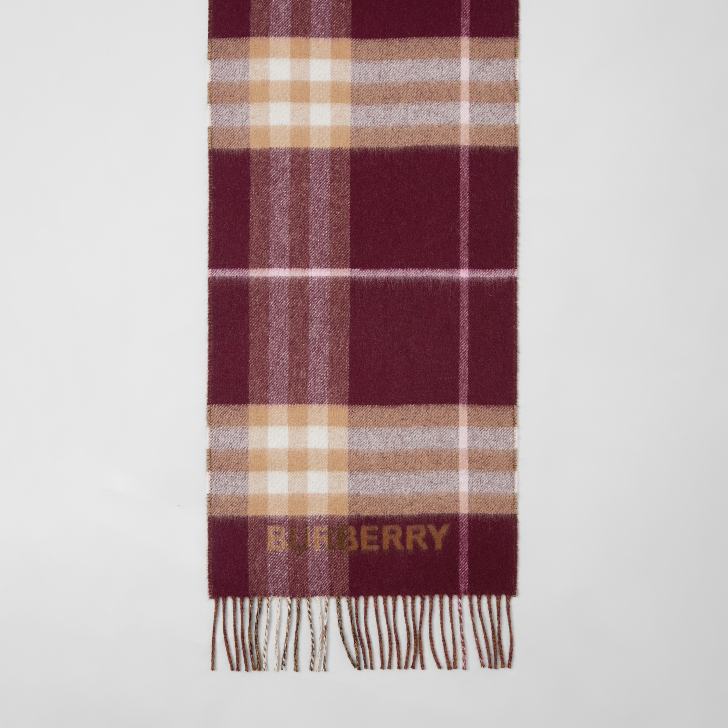 Contrast Check Cashmere Scarf in Dark Birch Brown/burgundy | Burberry® Official - 4