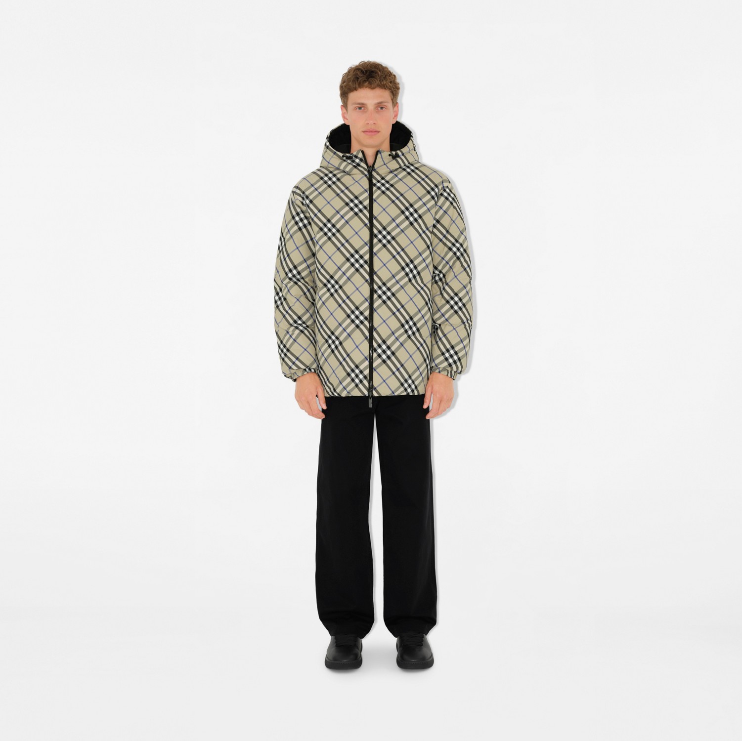Reversible Check Nylon Puffer Jacket in Lichen - Men Reversible Check Nylon Puffer Jacket in Lichen - Men