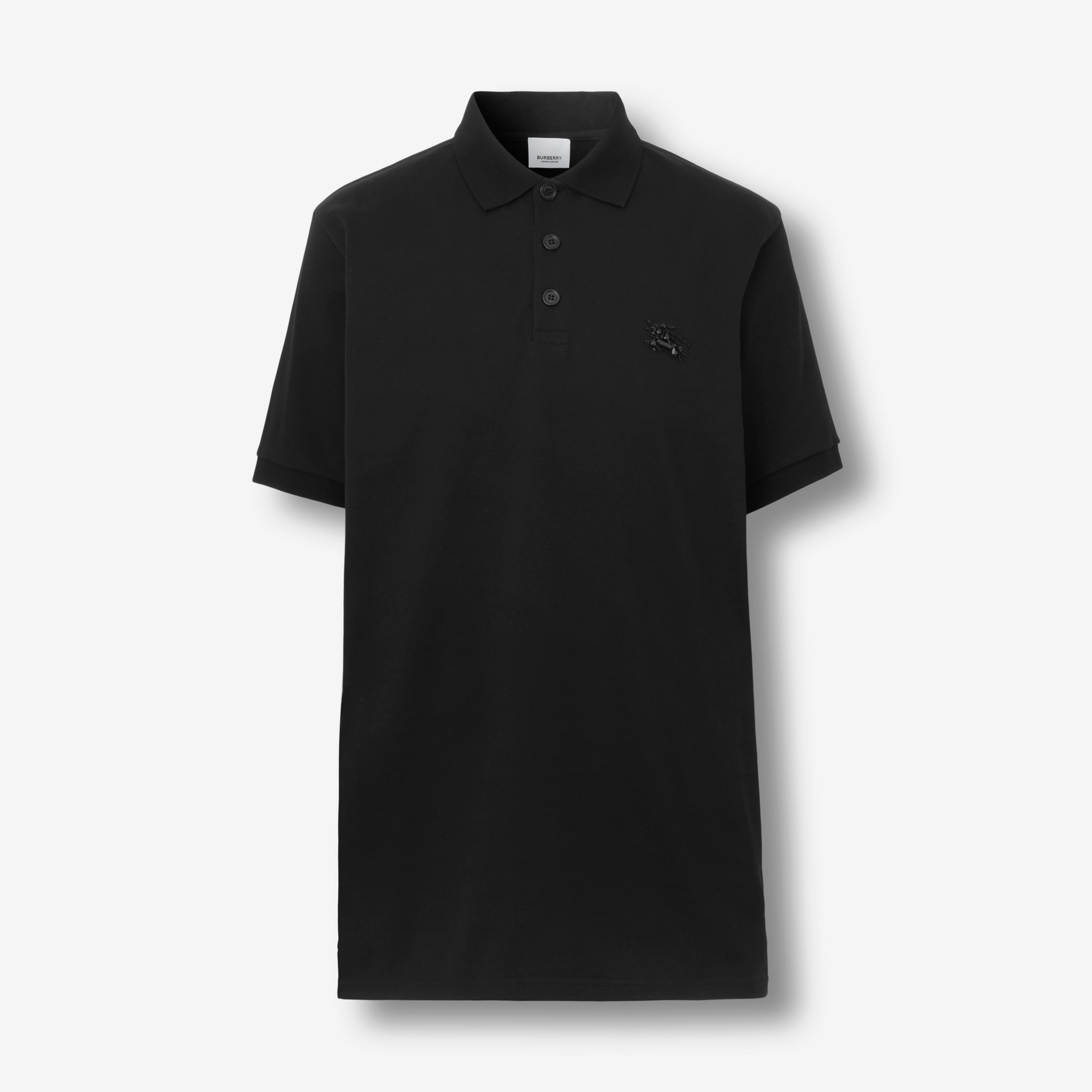 Camisa polo de algodão com estampa Equestrian Knight de cristais (Preto) - Homens | Burberry® oficial - 1