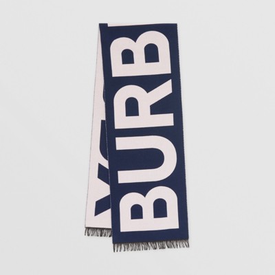 Logo Wool Jacquard Scarf in Navy | Burberry® Official