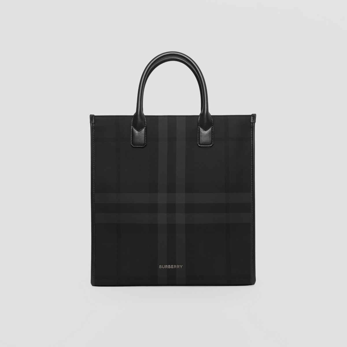 Burberry Charcoal Check And Leather Slim Tote