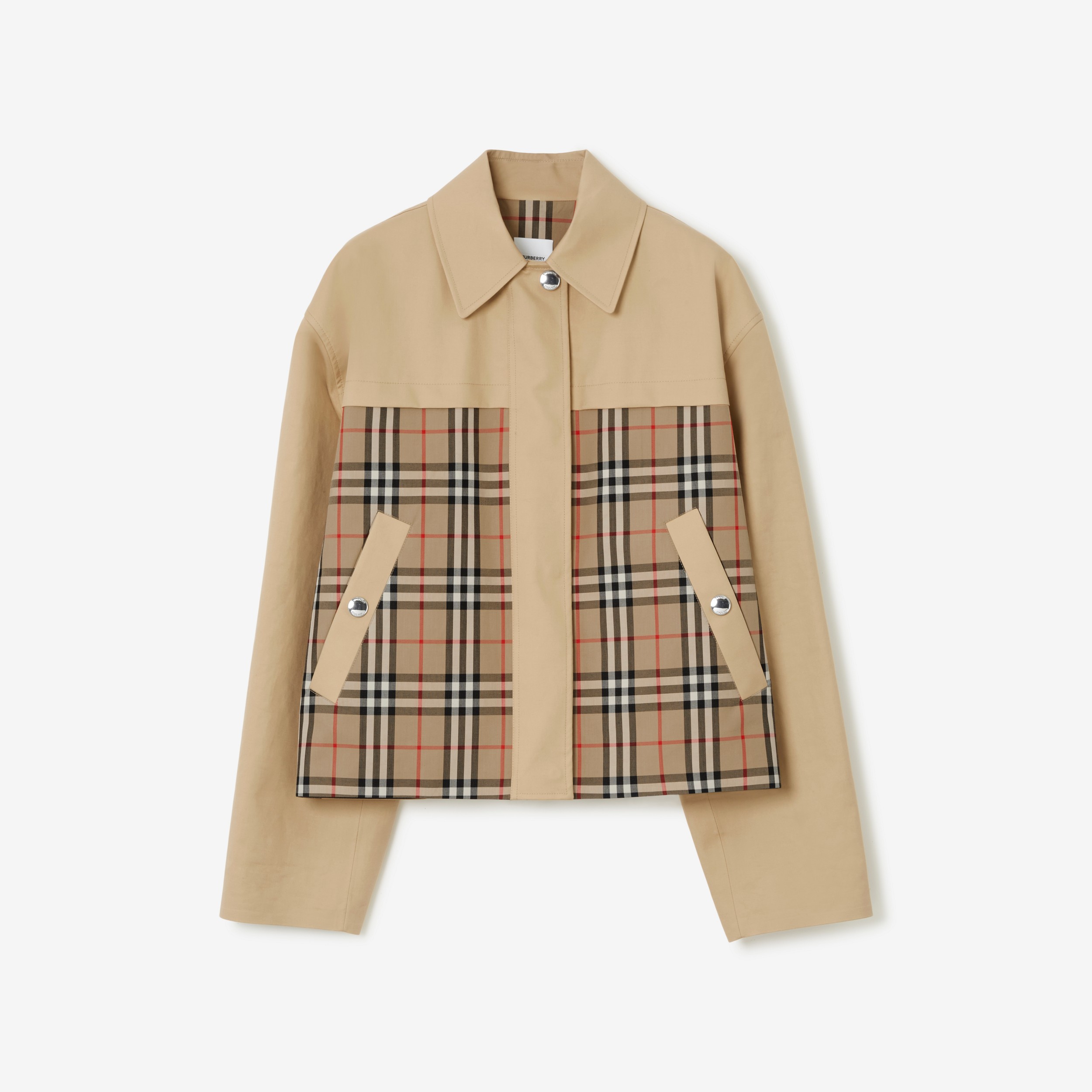 Jaqueta de algodão com recorte em Check (Mel/bege Clássico) - Mulheres | Burberry® oficial - 1