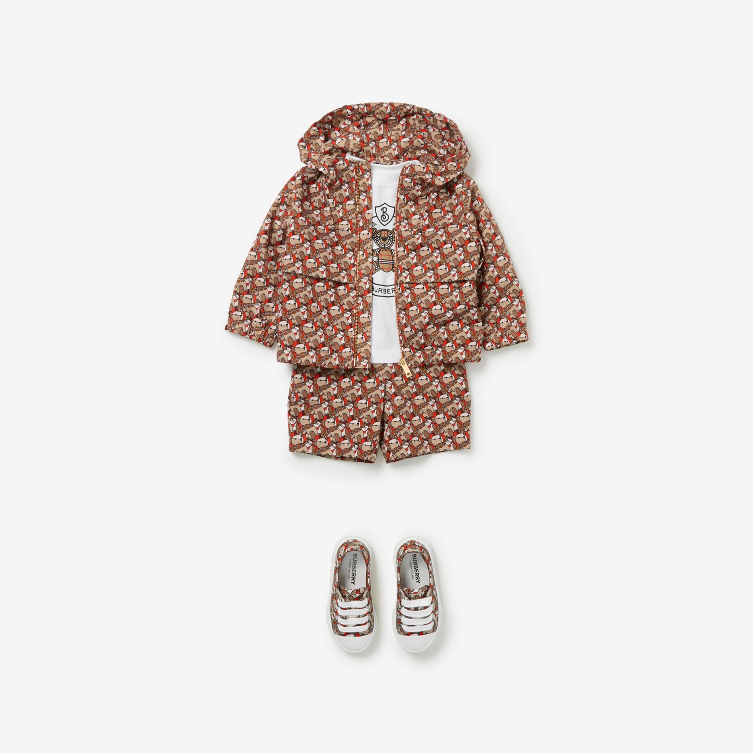 Thomas Bear Print Cotton Hooded Jacket in Scarlet Orange - Children | Burberry® Official